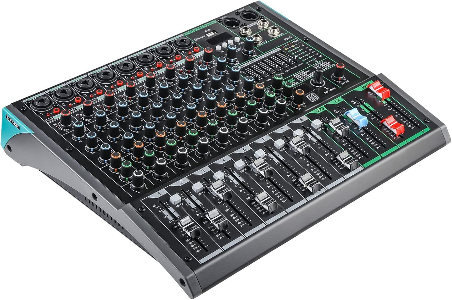 8 Channel Dj Mixer, Dj Board for Pa Stage systems with 99 Kinds of DPS Digital Effects,Echo+Delay Effect,Mic/Line XLR+6.35mm Input, AUX, Usb,MP3 Player,Recording Headphone Jack,PA-8