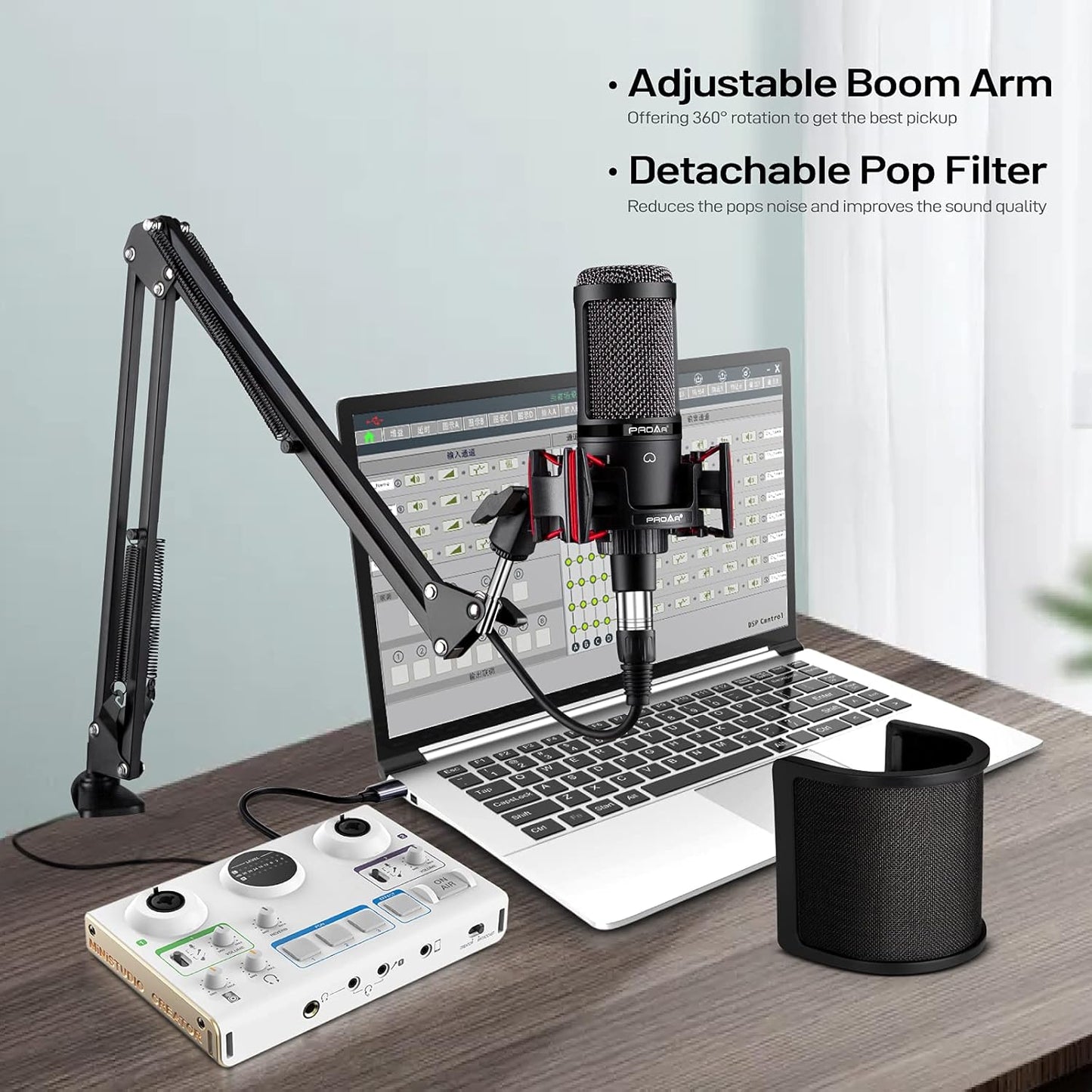 Condenser Microphone XLR,Professional Studio Recording Microphone for Computer PC,Cardioid Podcast Mic Kit with Boom Arm,Gaming Microphone for Streaming,ASMR,Singing,Voice Over,Vocal,YouTube,Zoom