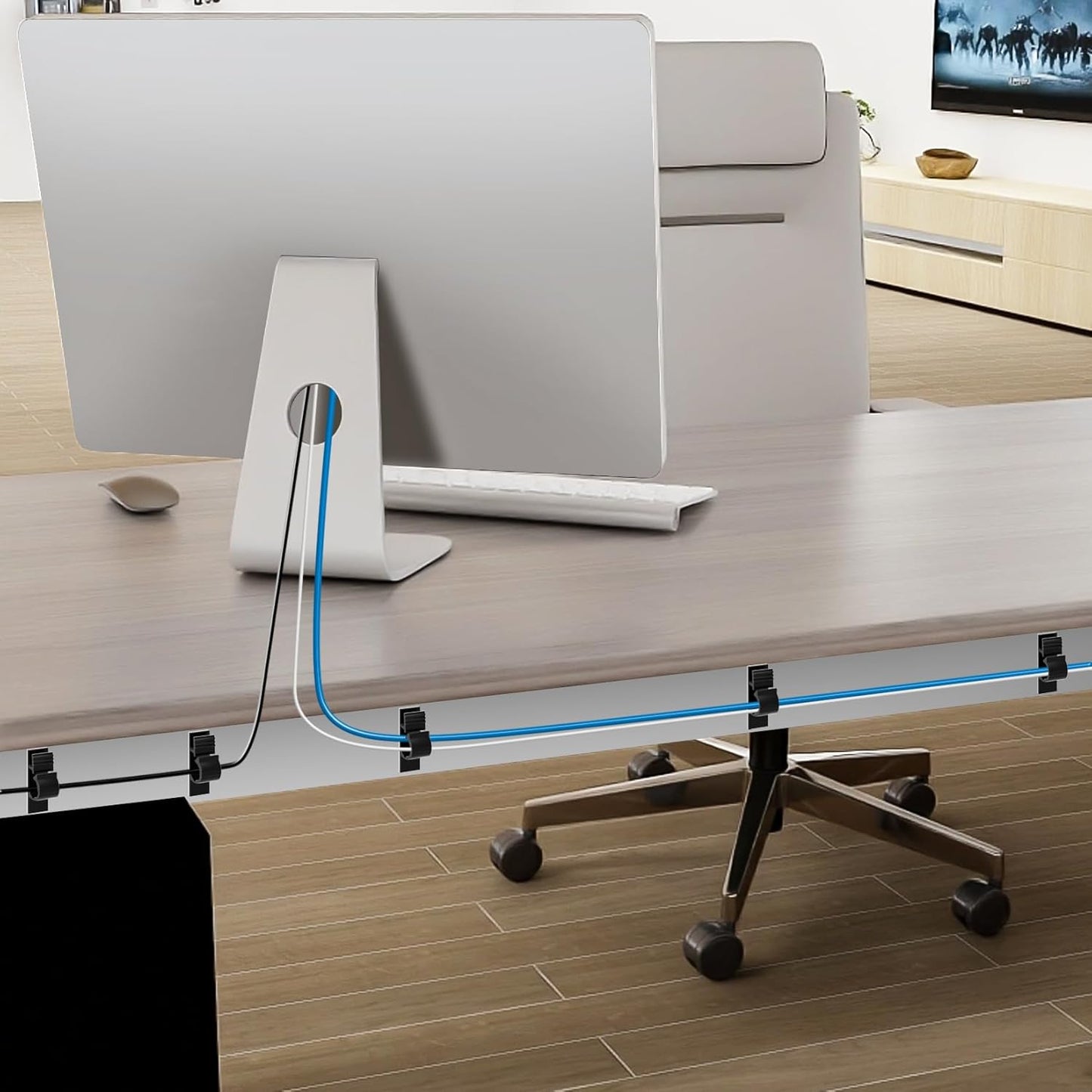 XHF 100pcs Adhesive Cable Wire Clips Black, Outdoor Cable Management Wire Organizer Cord Holder for Under Desk, Car, Wall, TV PC Ethernet Cable