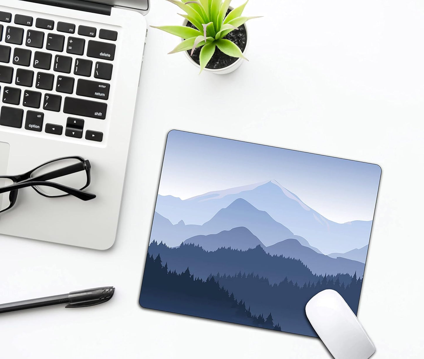 Pine Trees Forest Mouse Pad, Distant Mountain Mouse Pad for Design, Anti-Slip Rubber Base Wireless Mouse Pads for Laptop