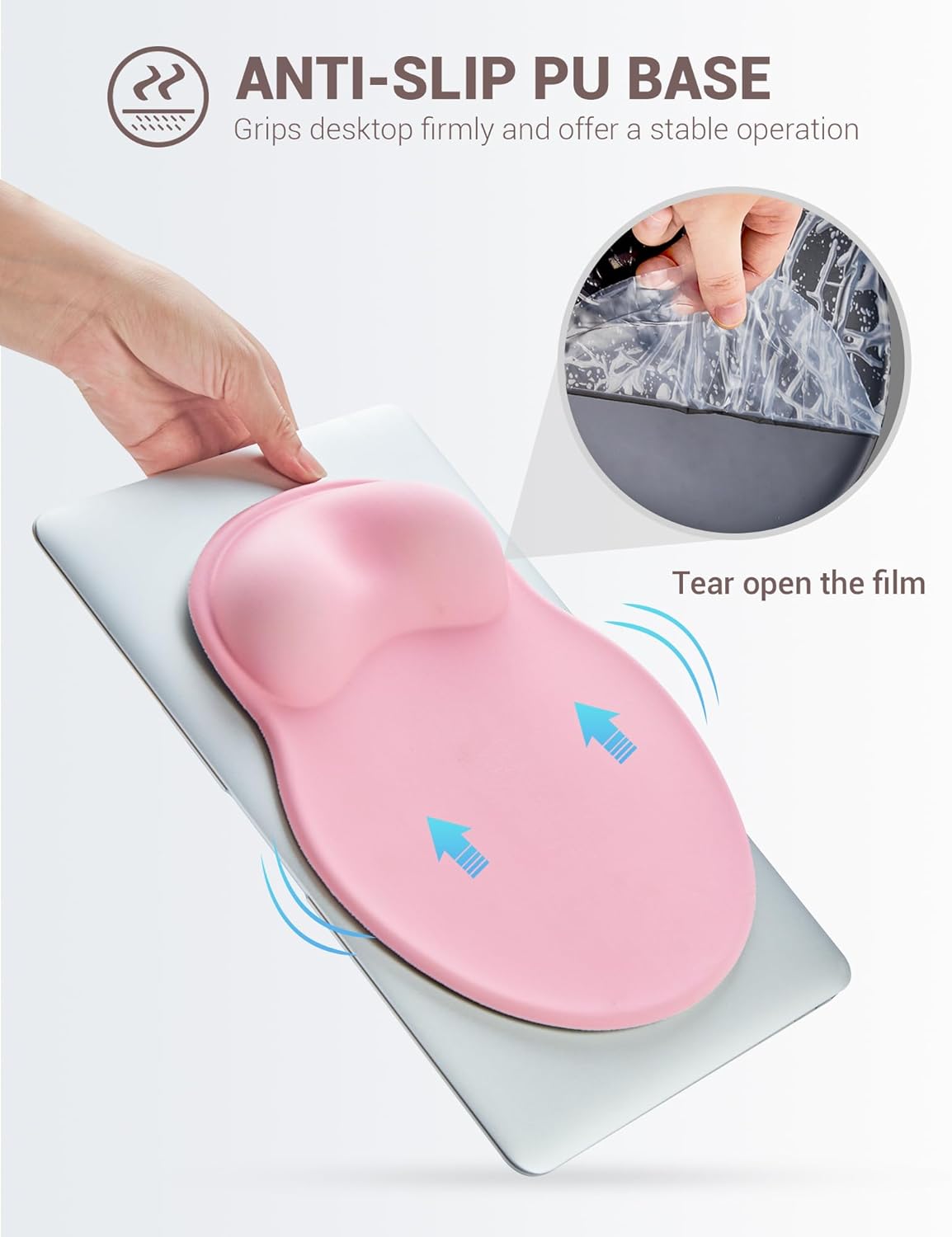 Ergonomic Mouse Pad with Wrist Rest, Large Mousepad(10.6'' x 9''), Office Wrist Support Mouse Mat with Non-Slip Base, Pain Relief for Laptop & Computer(Pink)