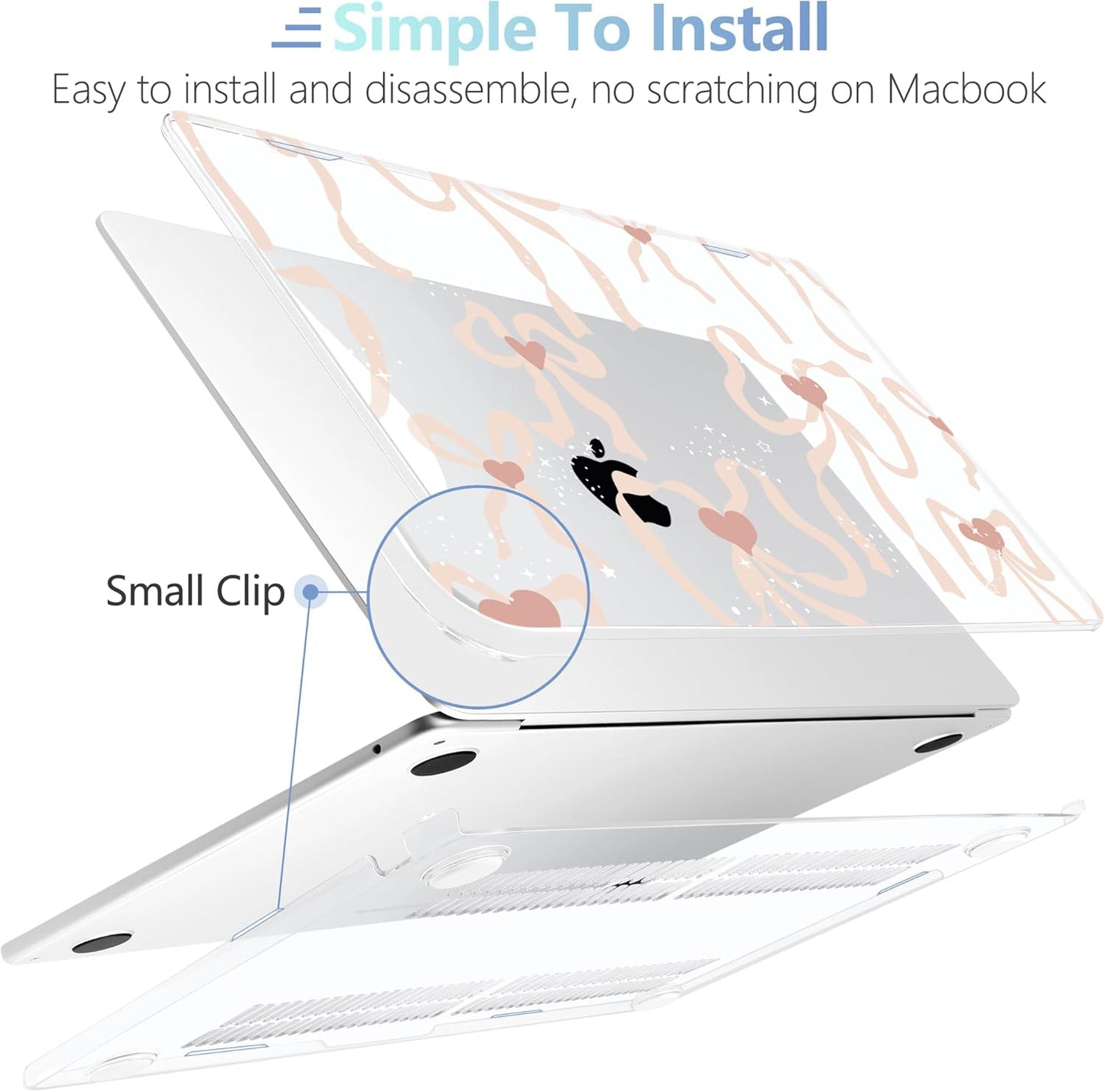 MEEgoodo Case for M4/M3/M2 MacBook Air 13.6 inch Case 2025 2024 2022, Fit Model A3240/A3113/A2681, Hard Shell with Keyboard Cover Compatible with MacBook Air 13 inch, Aesthetic Coquette Ribbon Bow