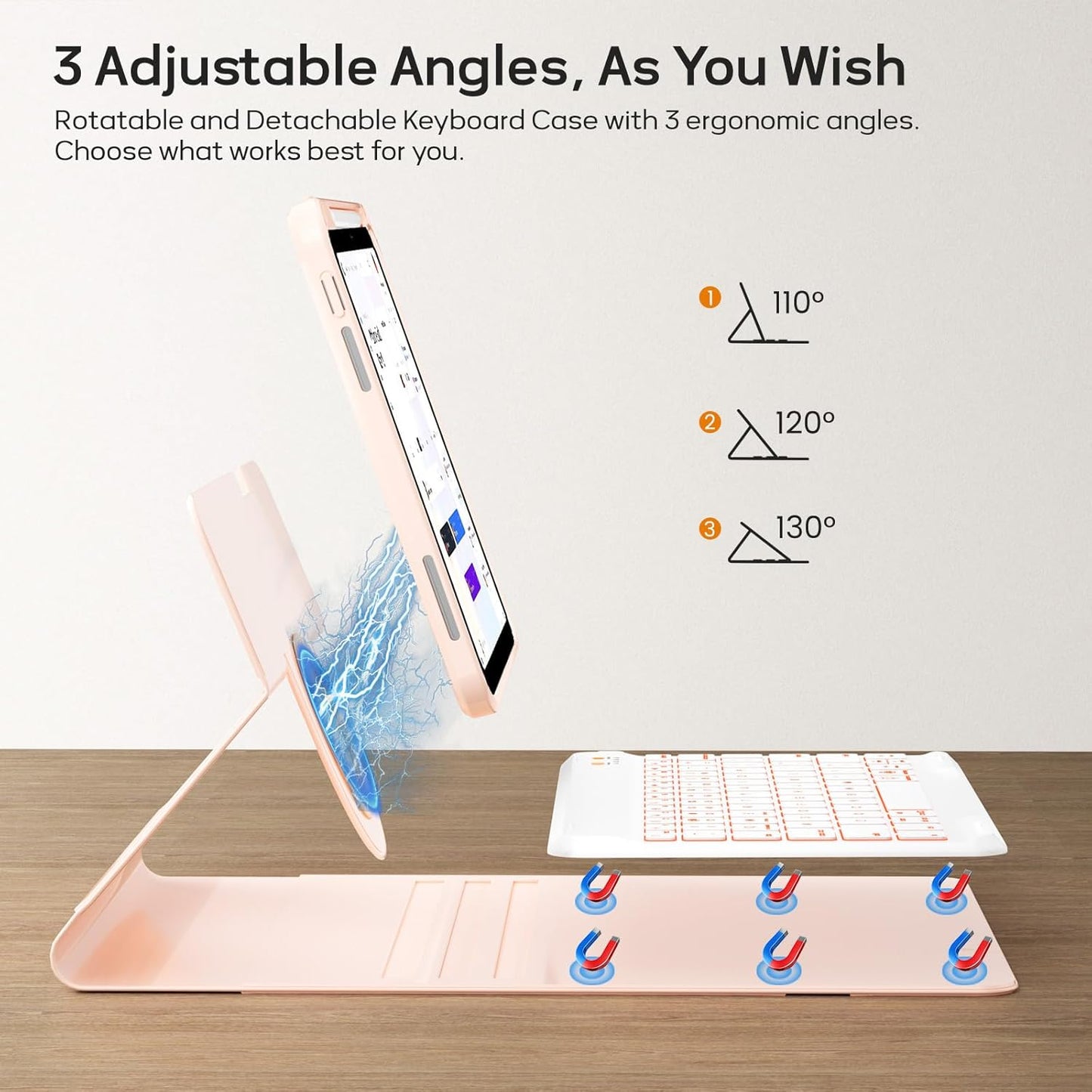 Keyboard Case for iPad 9th/8th/7th Generation-10.2 inch 2021/2020/2019, iPad Pro 10.5-inch, iPad Air 3 Gen Case with Backlit Keyboard, 360° Rotatable Detachable Folio with Pencil Holder (Pink)