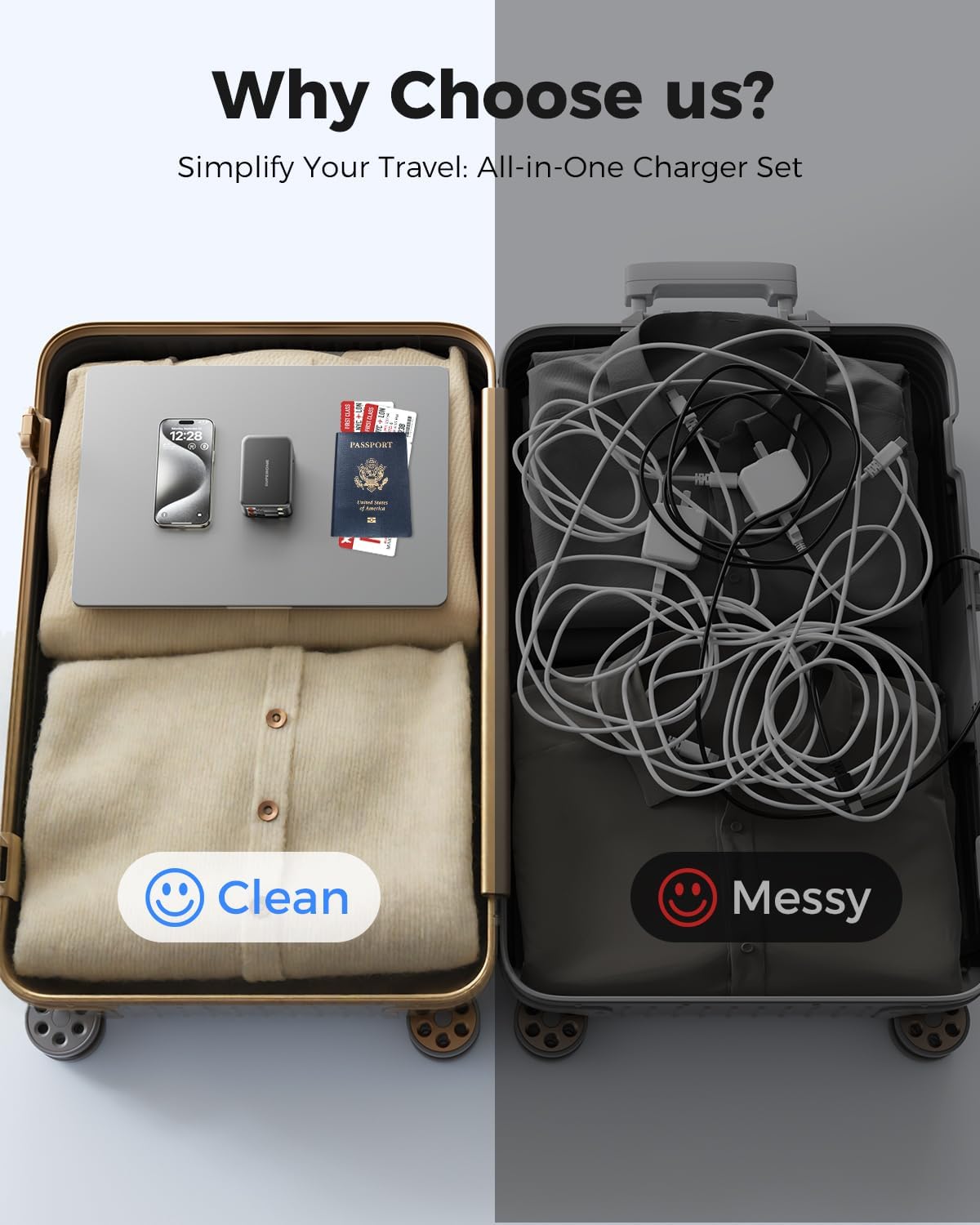 SUPERONE Retractable iPhone charger, 4-Port USB C Charger Block, iPhone Chargers Fast Charging with USB C & Apple Cable, Wall Chargers for iPhones 16/15/14/13/12/11 Series, Pad, Samsung, Pixel - Black