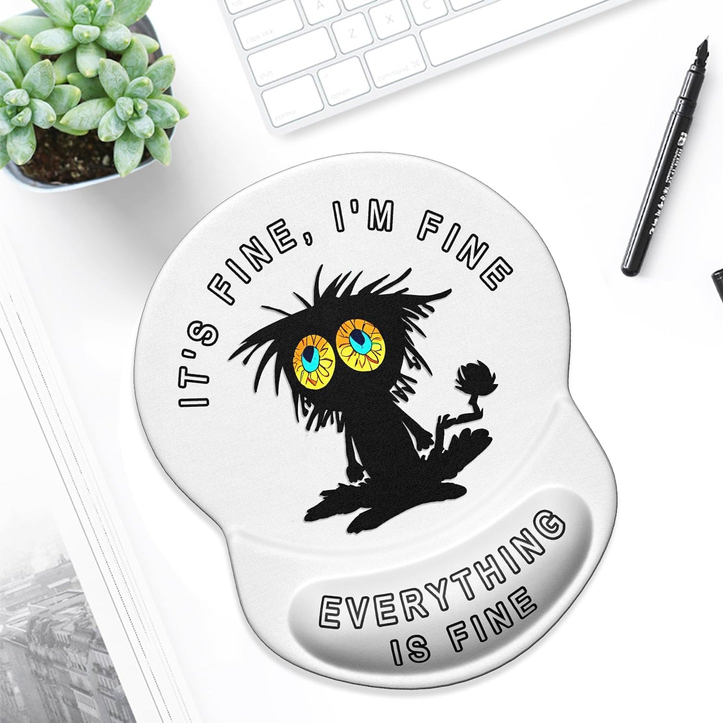 ITNRSIIET Ergonomic Mouse Pad with Gel Wrist Support Small Wrist Rest Smooth Surface Non-Slip PU Base Comfortable Office Supplies Pain Relief, 8.7 x 7.2 inches, Funny Black Cat