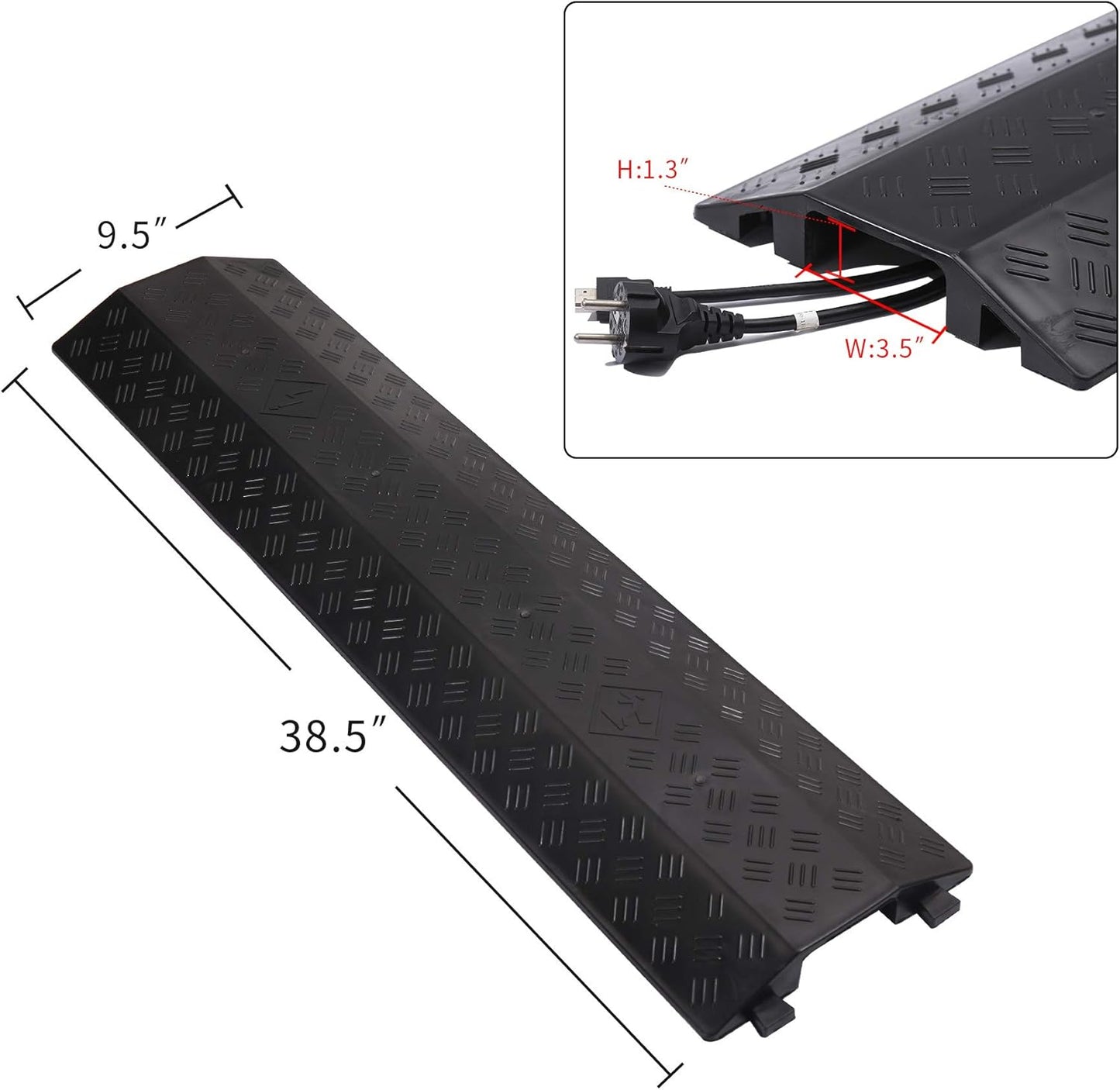 Medium 3 Pack - Floor Cord Cover Cord Protector Drop Over Drop Trak Cable Ramp for Office Warehouse - Black