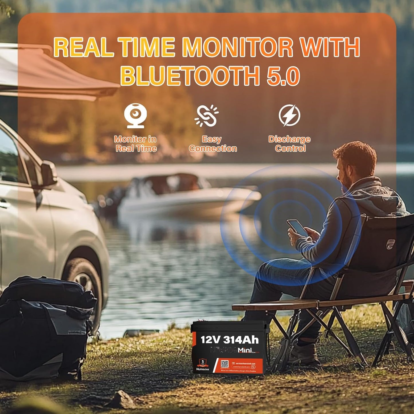 4 PCS Bluetooth 12V 314Ah LiFePO4 Lithium Battery MINI, Max. 4190Wh Energy, EV A+ Cells, Built-in 100A BMS, 15000 Deep Cycles Battery with Low-Temp Protection for RVs, Solar System, Off-Grid