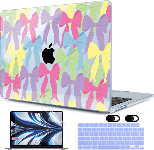 MEEgoodo Case for M4/M3/M2 MacBook Air 13.6 inch Case 2025 2024 2022, Fit Model A3240/A3113/A2681, Laptop Hard Shell with Keyboard Cover Compatible with MacBook Air 13 inch, Cute Colorful Bows