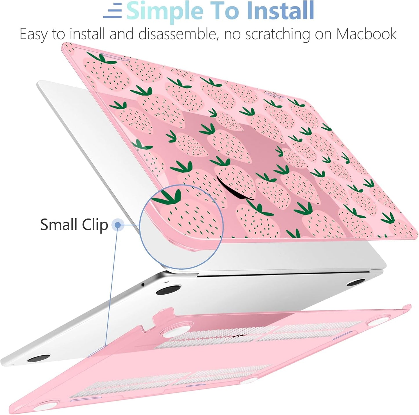 MEEgoodo Case for M4/M3/M2 MacBook Air 13.6 inch Case 2025 2024 2022, Fit Model A3240/A3113/A2681, Laptop Hard Shell with Keyboard Cover Compatible with MacBook Air 13 inch, Minimalist Strawberry