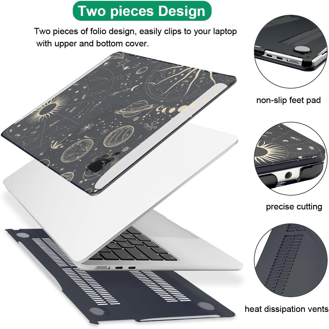 for 2025 MacBook Air 13.6 Inch Case M4 A3240 M3 A3113 M2 A2681 2022 2023 2024 Release, Printed Pattern Plastic Hard Shell Case Keyboard Cover for Mac 13 Air M4 Chip Touch ID, Constellation