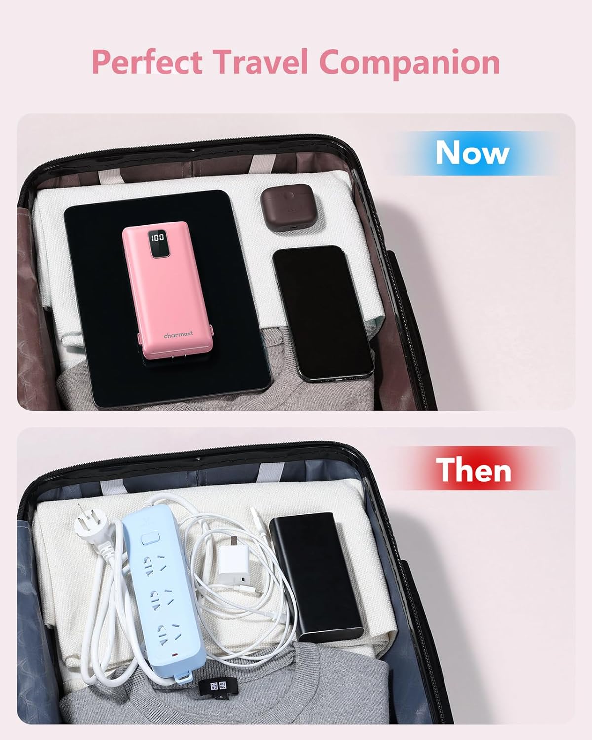 Charmast Portable Charger with Built-in Cables & Wall Plug, 10000mAh Portable Power Bank, External Battery Pack Travel Essentials Compatible with iPhone 16/15/14/13, Samsung, iPad etc