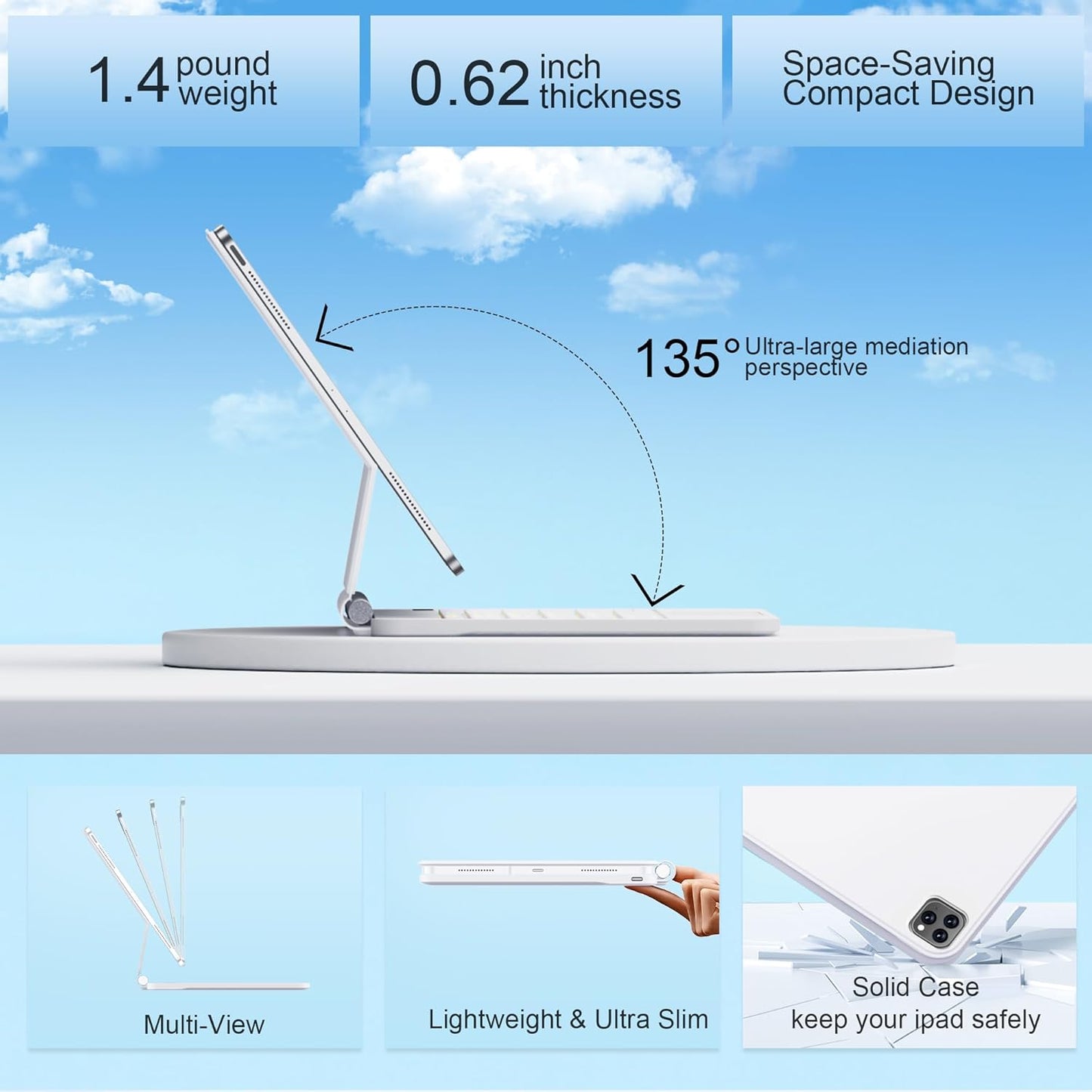 for iPad Pro 13 Inch Case with Keyboard (M4, 2024)๏ผMagic-Style Magnetic โ 7 Colors Backlight -Floating Cantilever Stand - Multi-Touch Trackpad Keyboard Case for iPad Pro 13 (White)