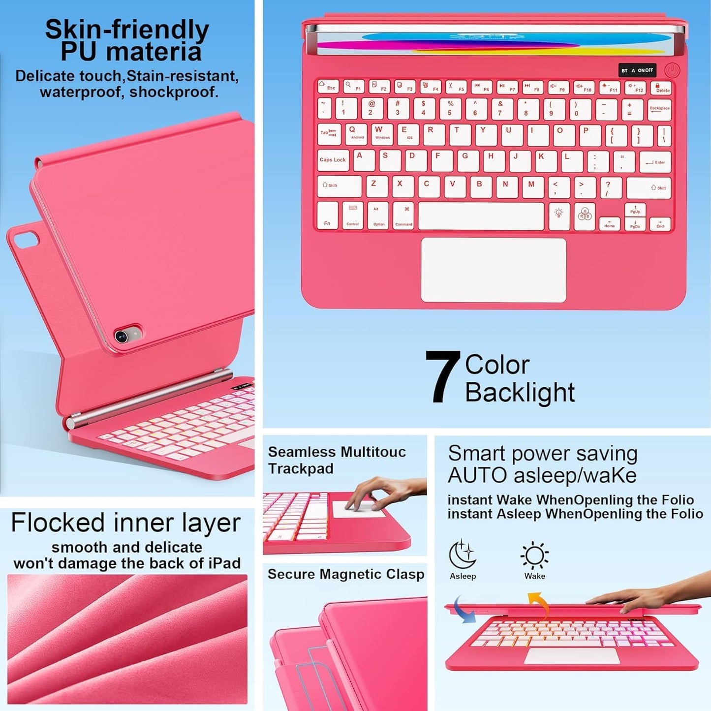 for iPad 11th (A16) & 10th Generation Case with Keyboard – Magic-Style Magnetic – Floating Cantilever Stand - Multi-Touch Trackpad Keyboard Case for iPad 11 inch 2025&10th Gen 10.9 inch (Rose Red)