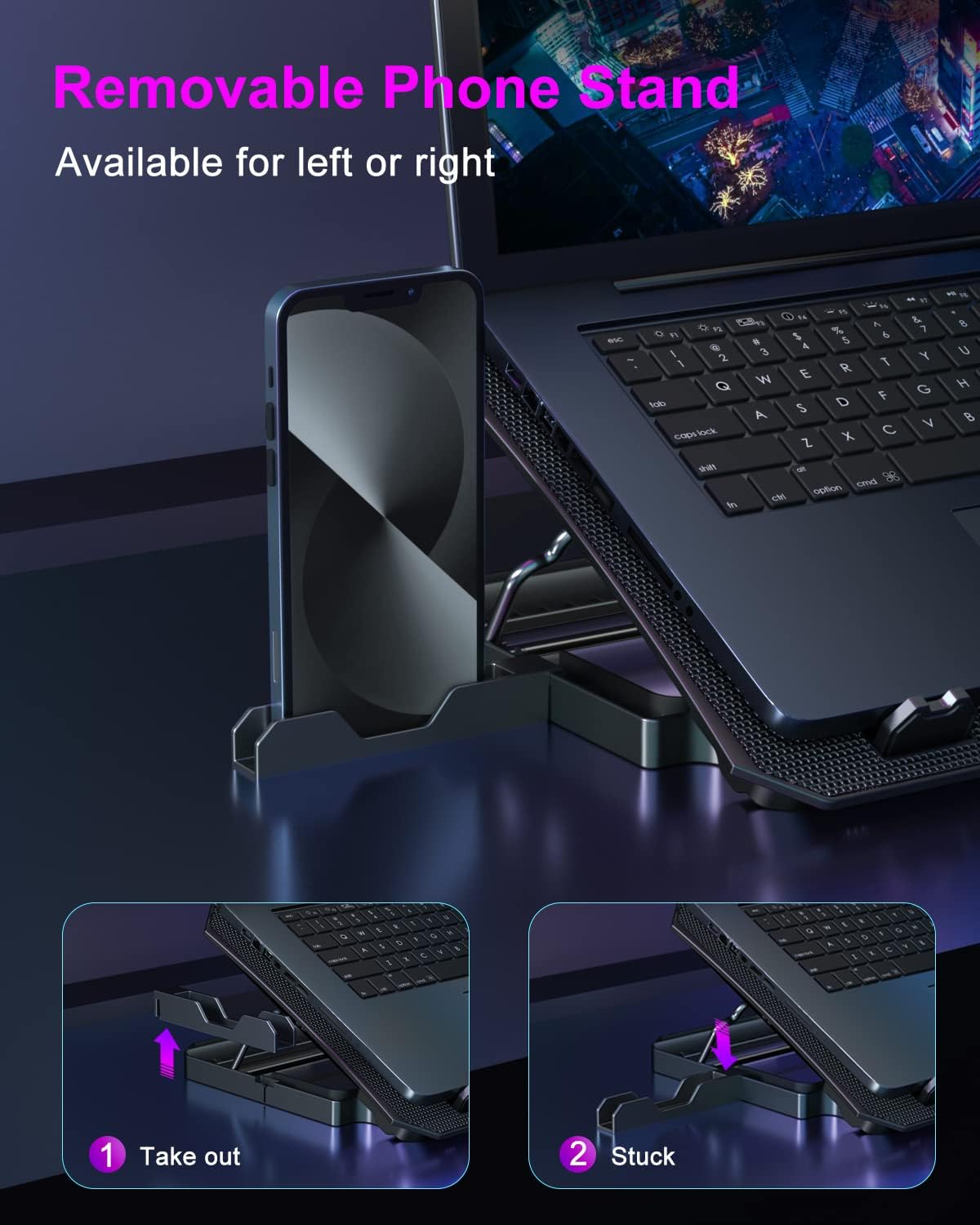 KeiBn Upgrade Laptop Cooling Pad, KeiBn Laptop Cooler 2 Fans for 10-15.6 Inch Laptops, 5 Height Stands, 2 USB Ports (S039-Purple)