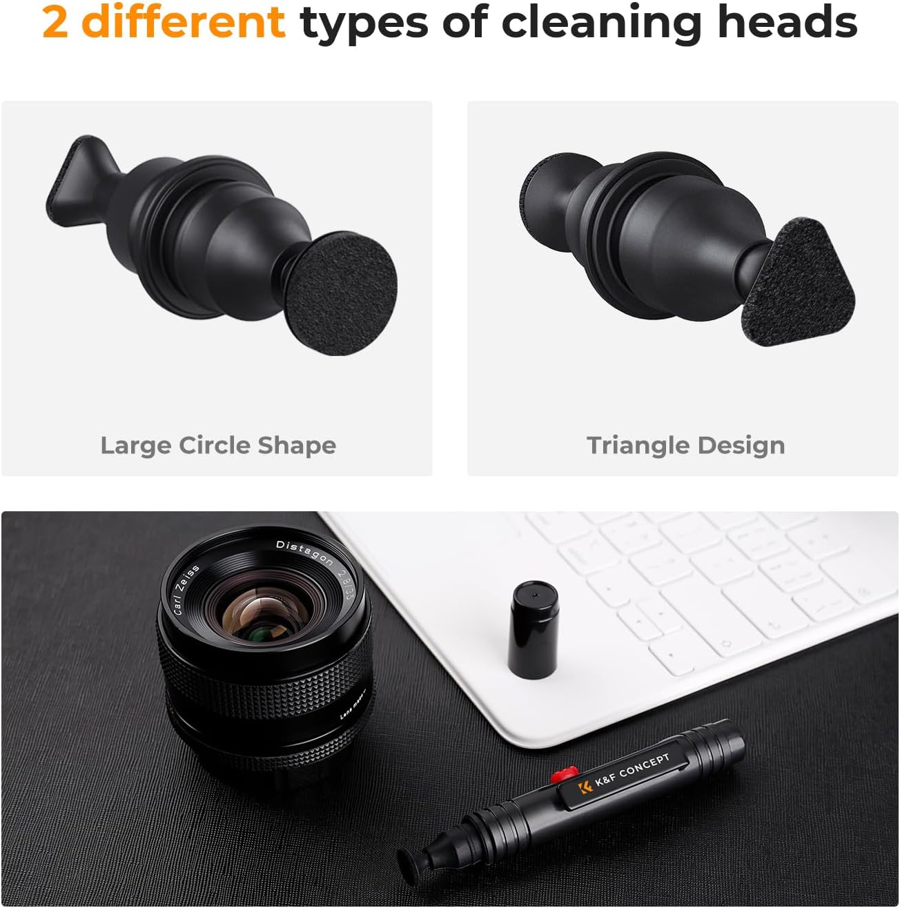 K&F CONCEPT Professional Lens Cleaning Pen*3 with Soft Brush, Carbon Head Lens Cleaning Pen Compatible with Canon, Nikon, Pentax, Sony Digital Camera Cleaning,AR VR Glasses Cleaning