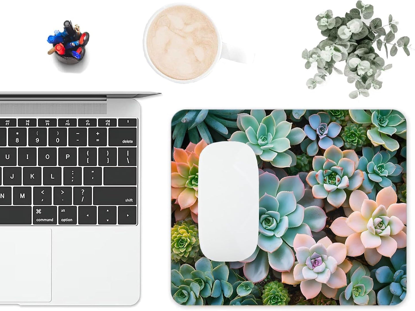 Mouse Pad, Cute Succulent Plants Mouse Pads for Desk, 9.5" x 7.9" Non-Slip Rubber Base Computer Mousepad with Women, Portable Square Design for Wireless Mouse and Pad Laptop Office & Travel
