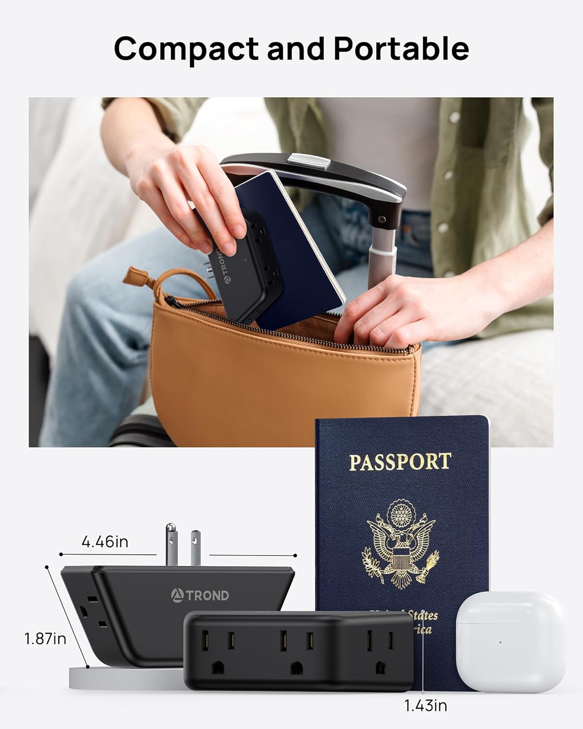 TROND Outlet Extender Surge Protector 2 Pack - Multi Plug Wall Outlet with 4 Grounded Sockets, Angled Wall Plug Splitter, 900J, Multiple Adapter for Home Office Travel Dorm Room, Black