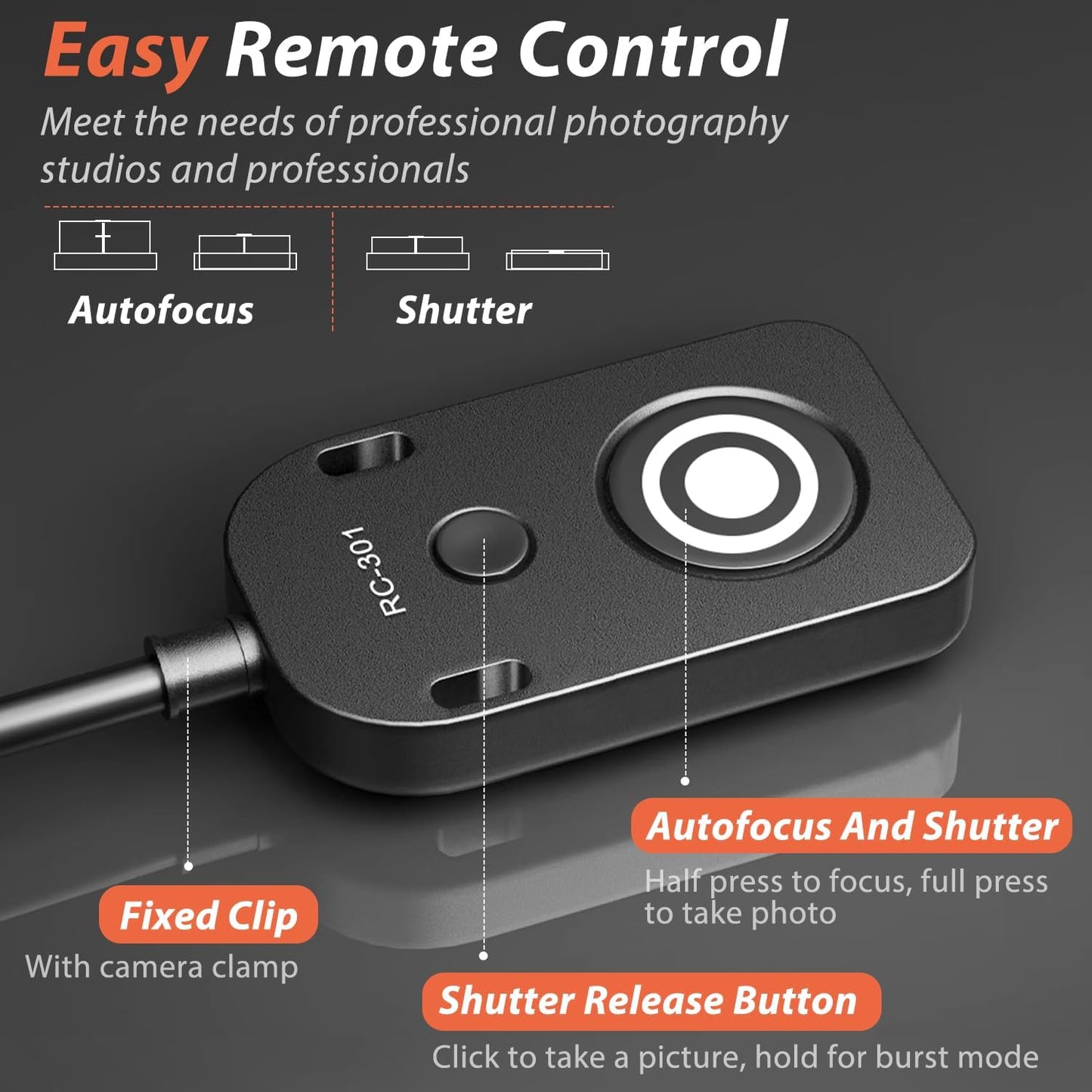 for Canon R5C Video Cable Release Cable Remote Camera Small Shutter Release Remote Control RC301-N3 196.8 "Extended Cable Remote Wired Button R5 5d 5d3 5d4 1dxii 6d 6d2 7d (RC301-N3 196.8in/5m)