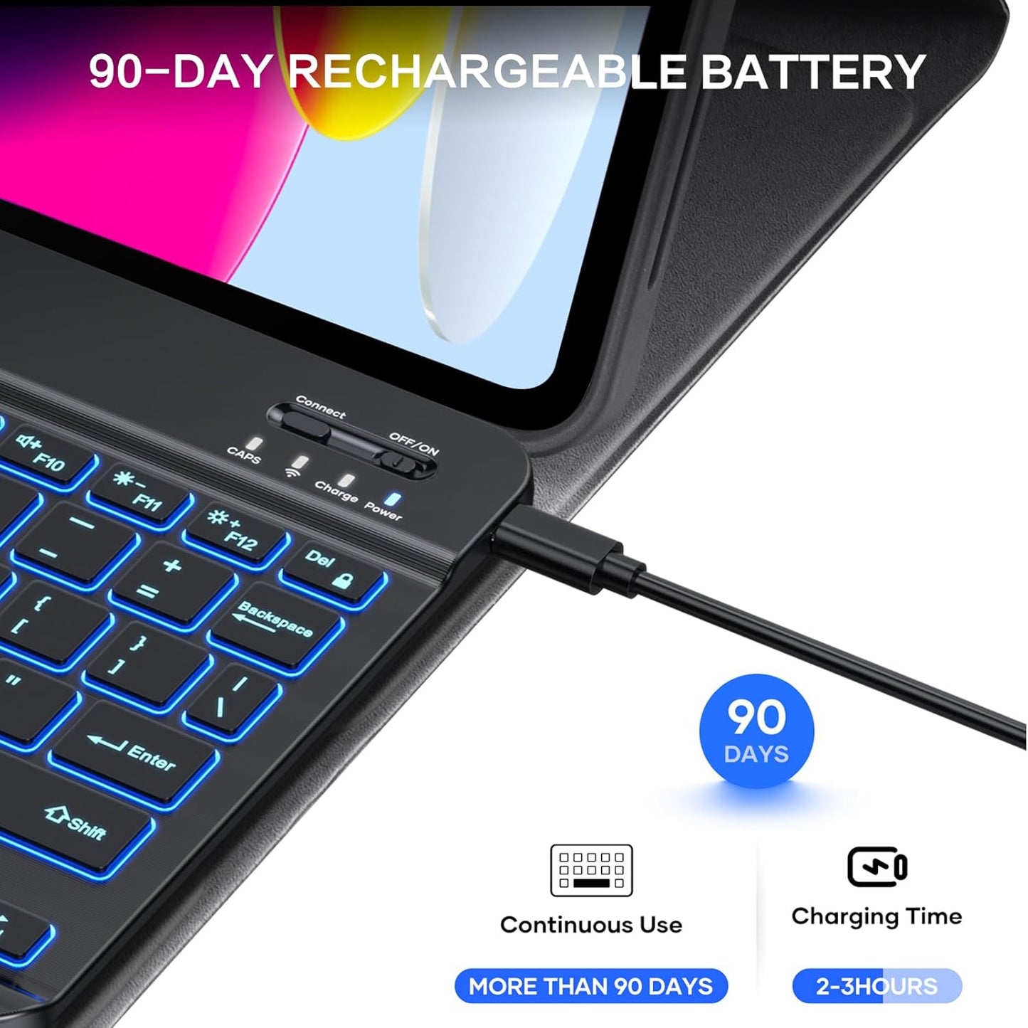 Keyboard Case for iPad (A16) 11-inch 2025/10.9 inch 10th Gen 2022, iPad 11th/10th Generation Case with Keyboard, Built-in Pencil Holder, Wireless Backlit Detachable