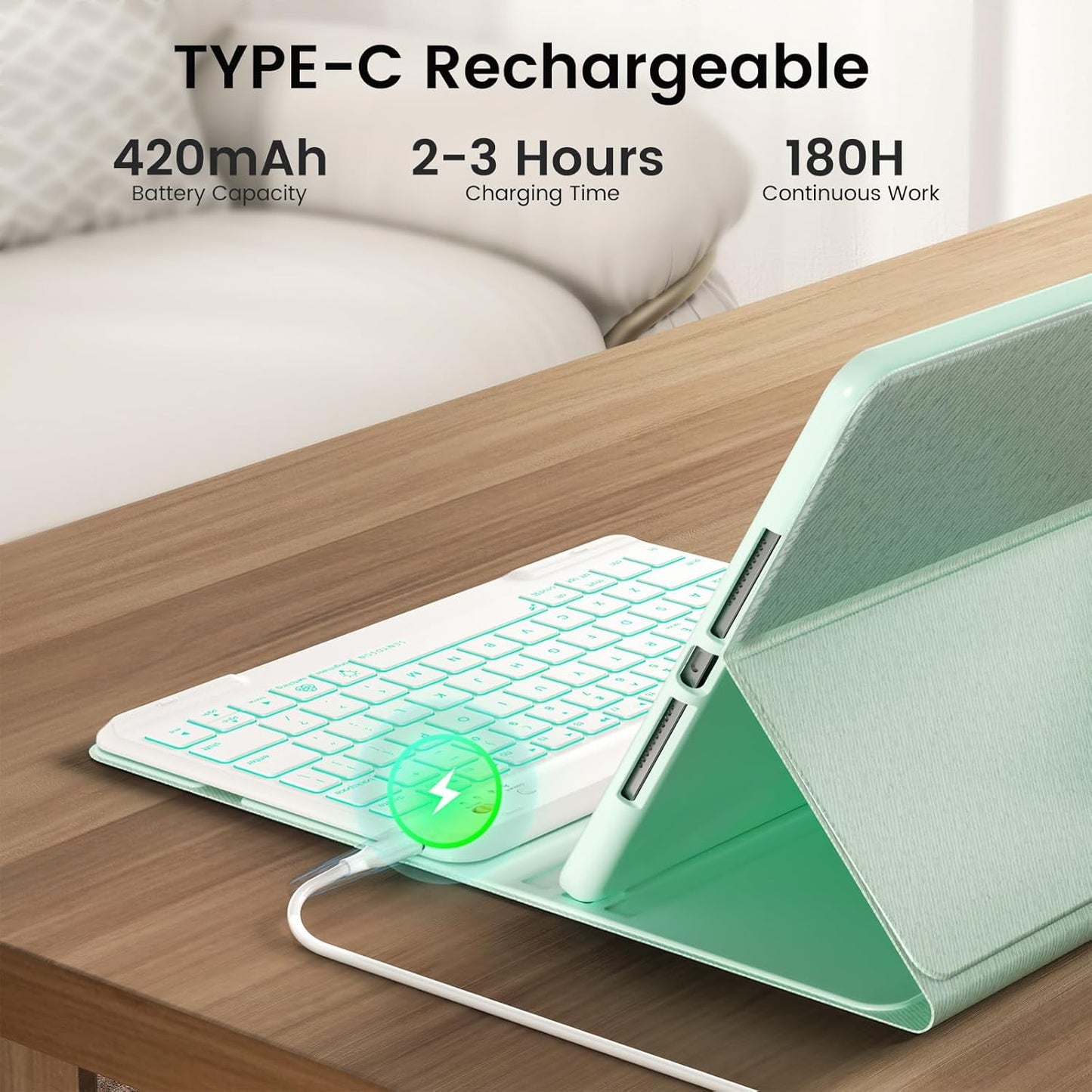 Keyboard Case for iPad Air 5th/4th Pro 11 inch, 7-Color Backlit Detachable Wireless Keyboard Case with Pencil Holder, Stand Folio Cover for Gen 2020/2022, Pro 4th/3rd/2nd/1st Gen, Green…