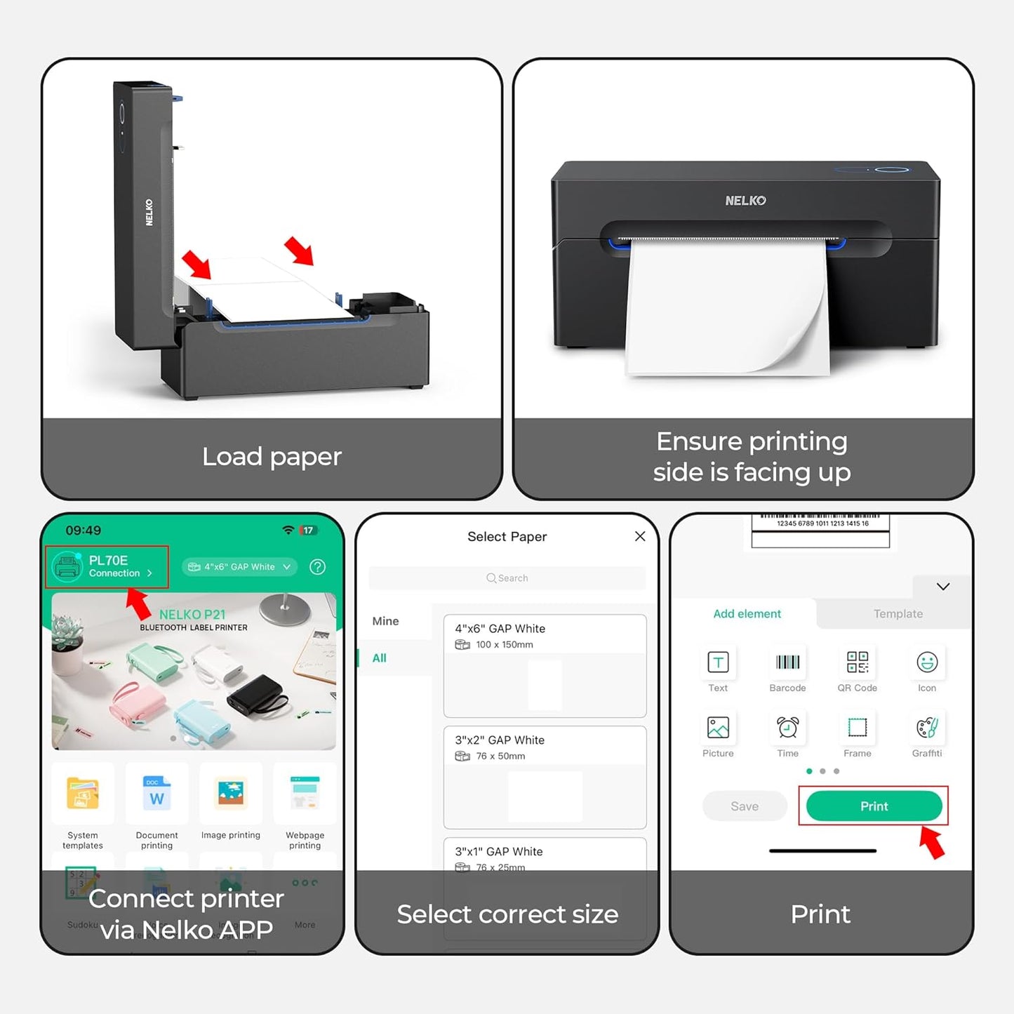 Nelko Bluetooth Thermal Shipping Label Printer, Wireless 4x6 Shipping Label Printer for Small Business, Support Android, iPhone and Windows, Widely Used for Amazon, Ebay, Shopify, Etsy, USPS