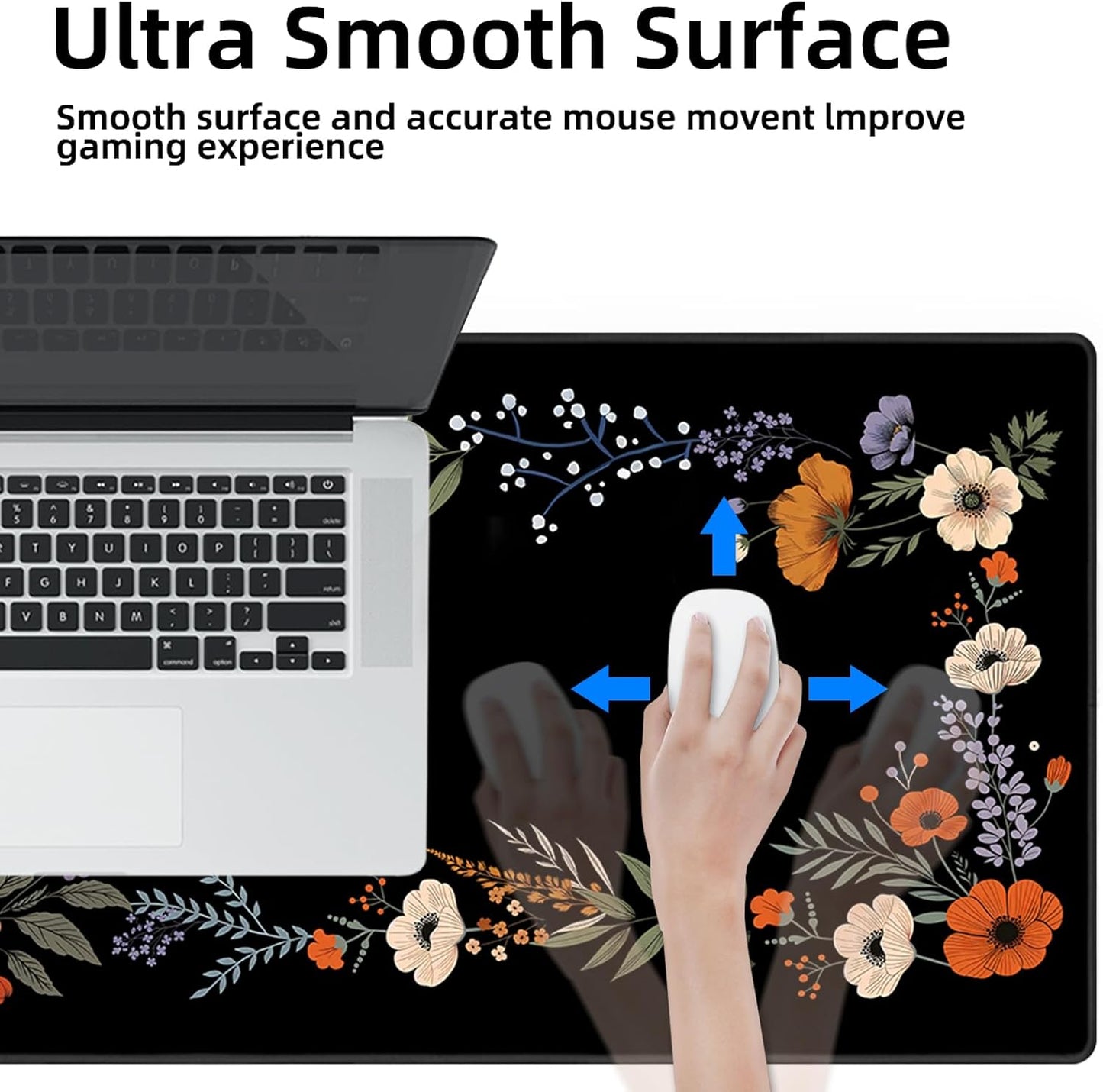 Galdas Gaming Mouse Pad XXL XL Large Long Extended Big Mousepad Non-Slip Rubber Keyboard Desk Pad with Stitched Edges for Laptop Home Office (31.5x11.8x0.08 Inch)-Floral Flower