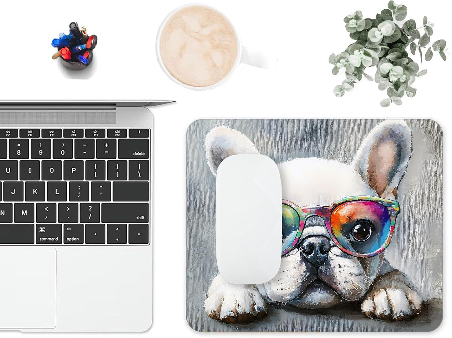 Mouse Pad, Cute Watercolor Bulldog Dog Mouse Pads for Desk, 9.5" x 7.9" Non-Slip Rubber Base Computer Mousepad with Women, Portable Square Design for Wireless Mouse and Pad Laptop Office & Travel