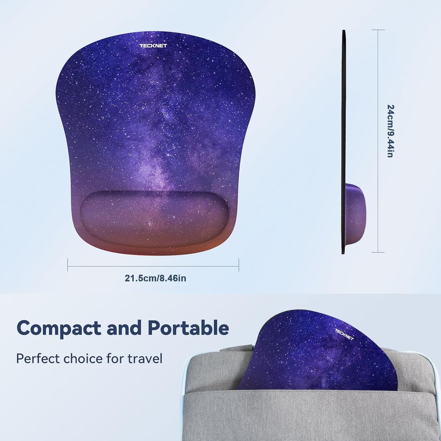 TECKNET 2 Pack Mouse Pad with Wrist Support, Ergonomic Gaming Mouse Pad Pain Relief, Portable Comfortable Mousepad for Computer, Laptop, Office, Home Non-Slip Base, Waterproof Surface - Purple Galaxy