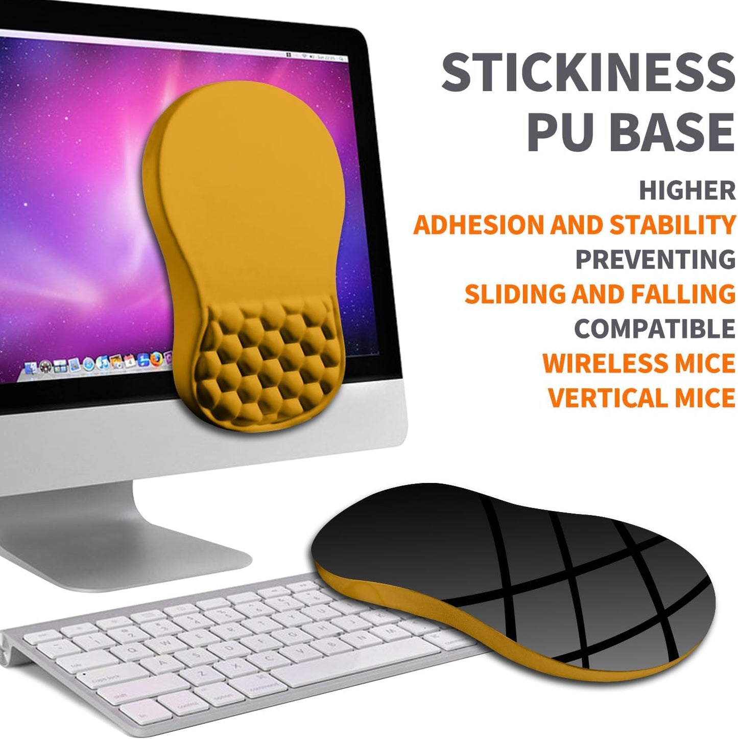 Ergonomic Joint Wrist Support Mouse Pad with Memory Foam Cushion Massage Bump, Carpal Tunnel Pain Relief Mousepad Slope Design for Wrist Rest, 11.8x7.9 in, Goldenrod