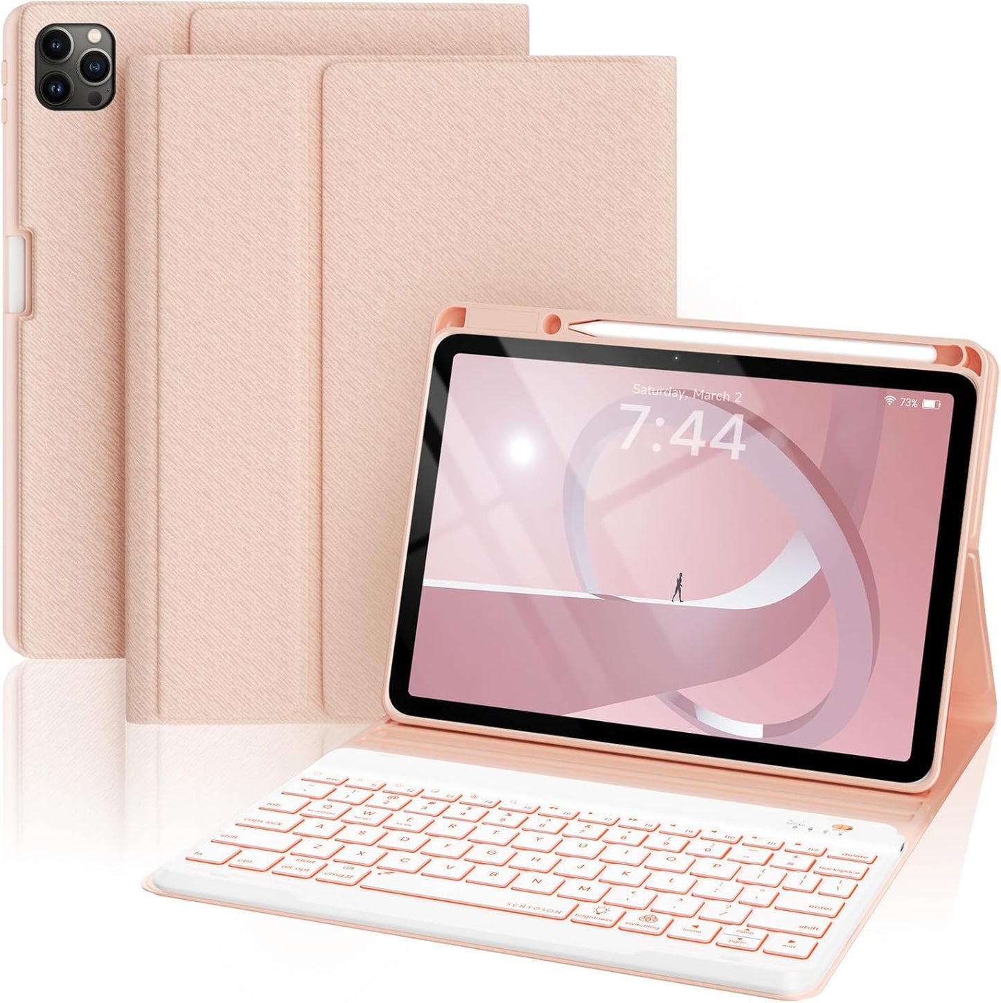 Keyboard Case for iPad Air 11-inch M2/Air 5th 4th Generation, 7-Color Backlit Detachable Keyboard Case with Pencil Holder for iPad Air 11" 2024 /Air 5 2022/Air 4 2020/Pro 11 1st, Rose Gold