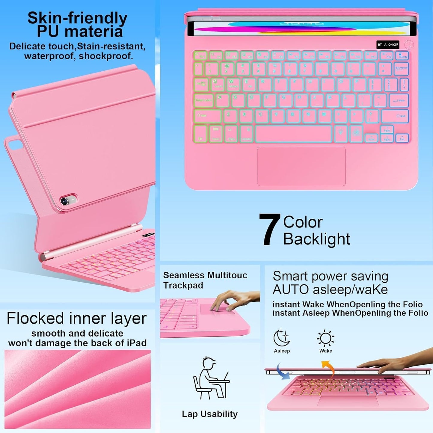 for iPad 11th (A16) & 10th Generation Case with Keyboard – Magic-Style Magnetic – Floating Cantilever Stand - Multi-Touch Trackpad Keyboard Case for iPad 11 inch 2025&10th Gen 10.9 inch (Pink)