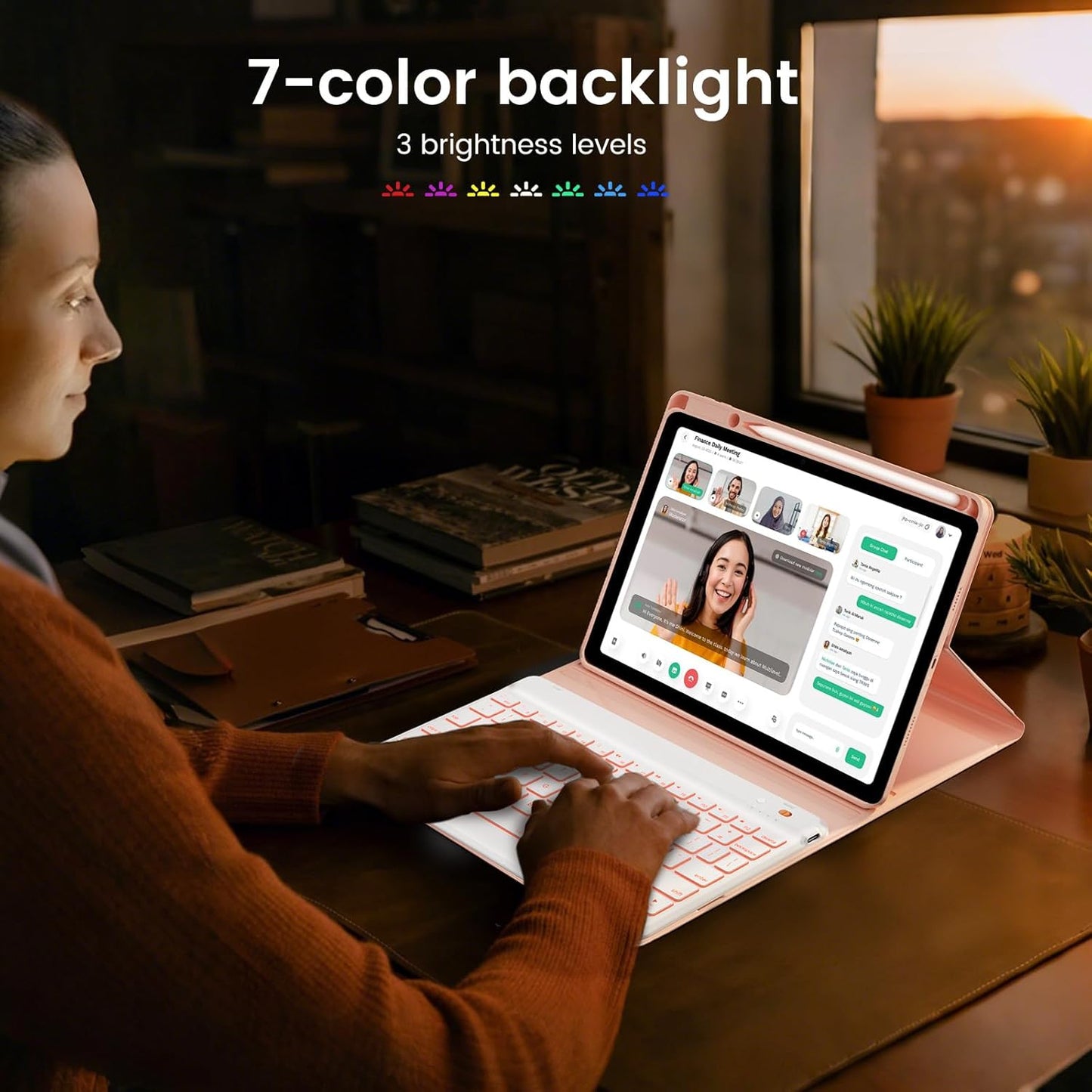 Keyboard Case for iPad Air 11-inch M2/Air 5th 4th Generation, 7-Color Backlit Detachable Keyboard Case with Pencil Holder for iPad Air 11" 2024 /Air 5 2022/Air 4 2020/Pro 11 1st, Rose Gold