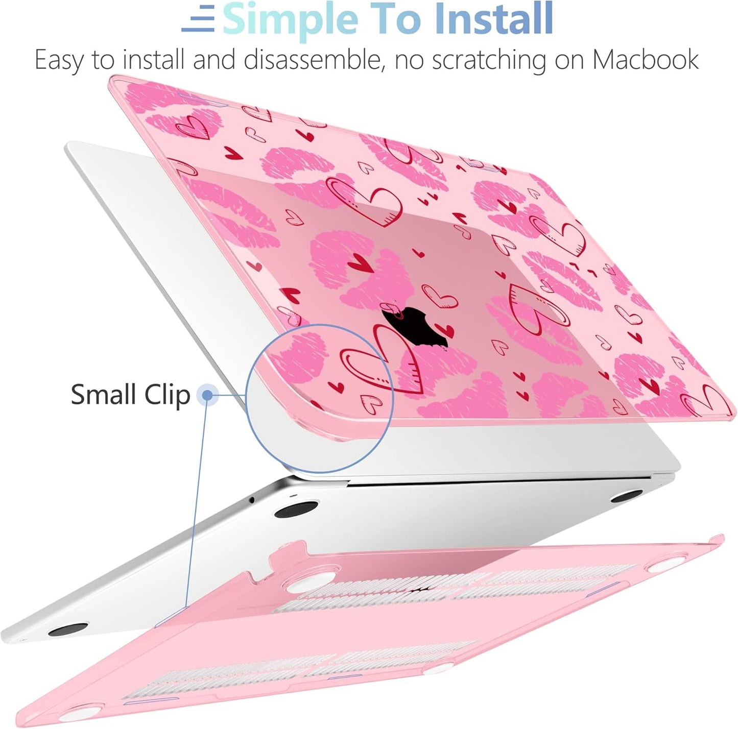 MEEgoodo Case for MacBook Air M4/M3/M2 13.6 inch 2025 2024 2022, Fit Model A3240 A3113 A2681, Compatible with MacBook Air 13 inch, Laptop Hard Shell Case with Keyboard Cover, Cute Kiss & Love