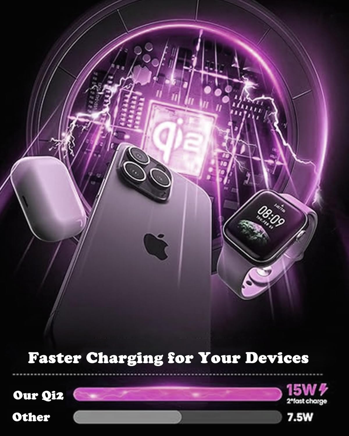 3 in 1 Wireless Charging Station for Qi2 Apple Multiple Devices, 30W USB C Adapter&Light, Fast Magnetic Charger Stand Compatible with iPhone 16 15 14 Pro Max, Apple Watch Series 10 9 & Airpods 4 3 Pro