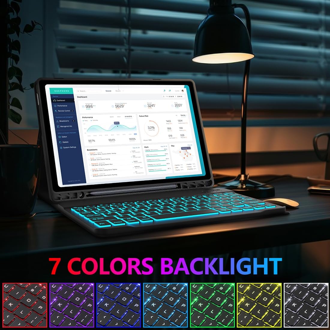 Keyboard Case for Samsung Galaxy Tab A9 Plus 5G 11 inch 2023 (SM-X210/X216/X218), 7 Color Backlit Detachable Keyboard Bluetooth, Smart Folio Cover with S Pen Holder for Galaxy Tab A9+ 11"(Dark Blue