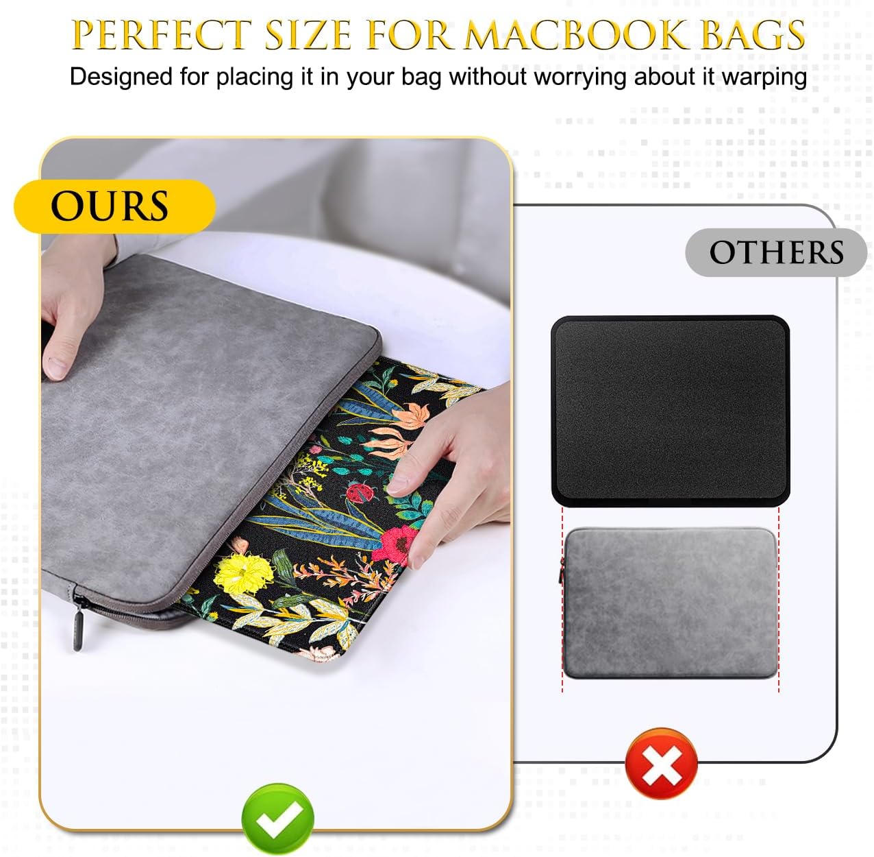 JIKIOU 3 Pack Mouse Pad with Stitched Edge, Comfortable Mouse Pads with Non-Slip Rubber Base, Washable Mousepads Bulk with Lycra Cloth, Mouse Pads for Computers Laptop Mouse 10.2x8.3in Black Flowers