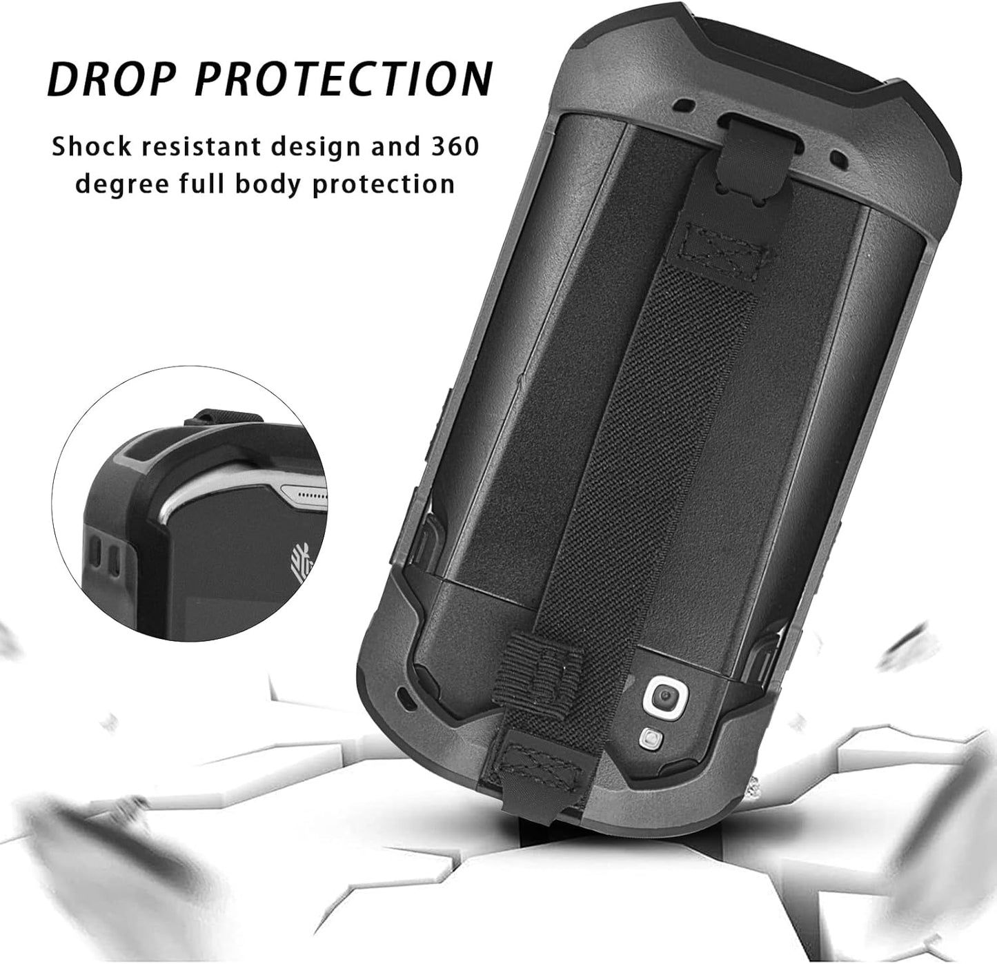 Protective Cover Bumper Case Rugged Boot with Hand Strap for Zebra TC51 TC510K TC52 TC56 TC57 Black