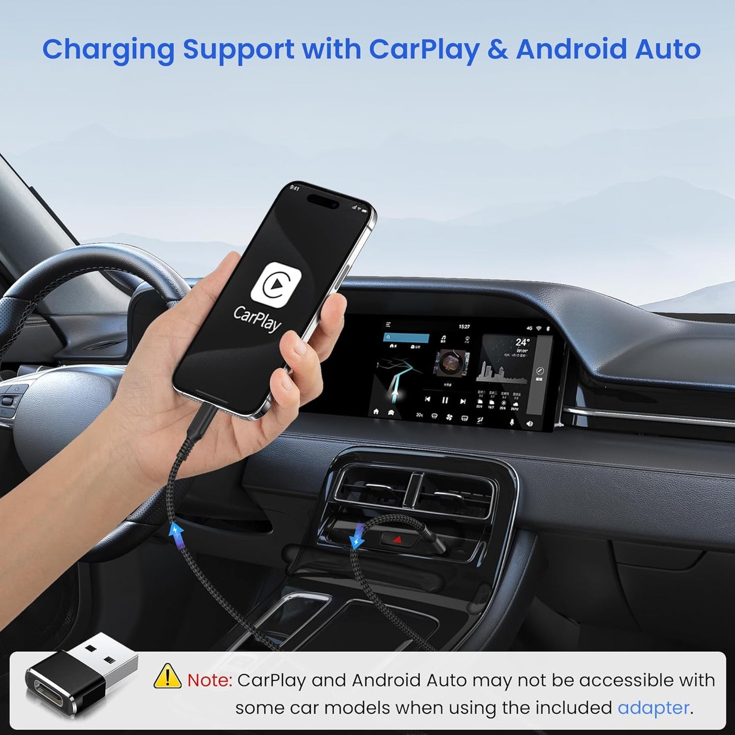 Elebase USB Type C to C 100W Car Charging Cable 6.6FT with A Adapter,Fast PD Charger Cord for iPhone 16 15 Pro Max Plus,Samsung Galaxy S23 S24, Play,MacBook Mac,iPad 9 10,Z Flip Fold 4 5,Ultra,A53 A54