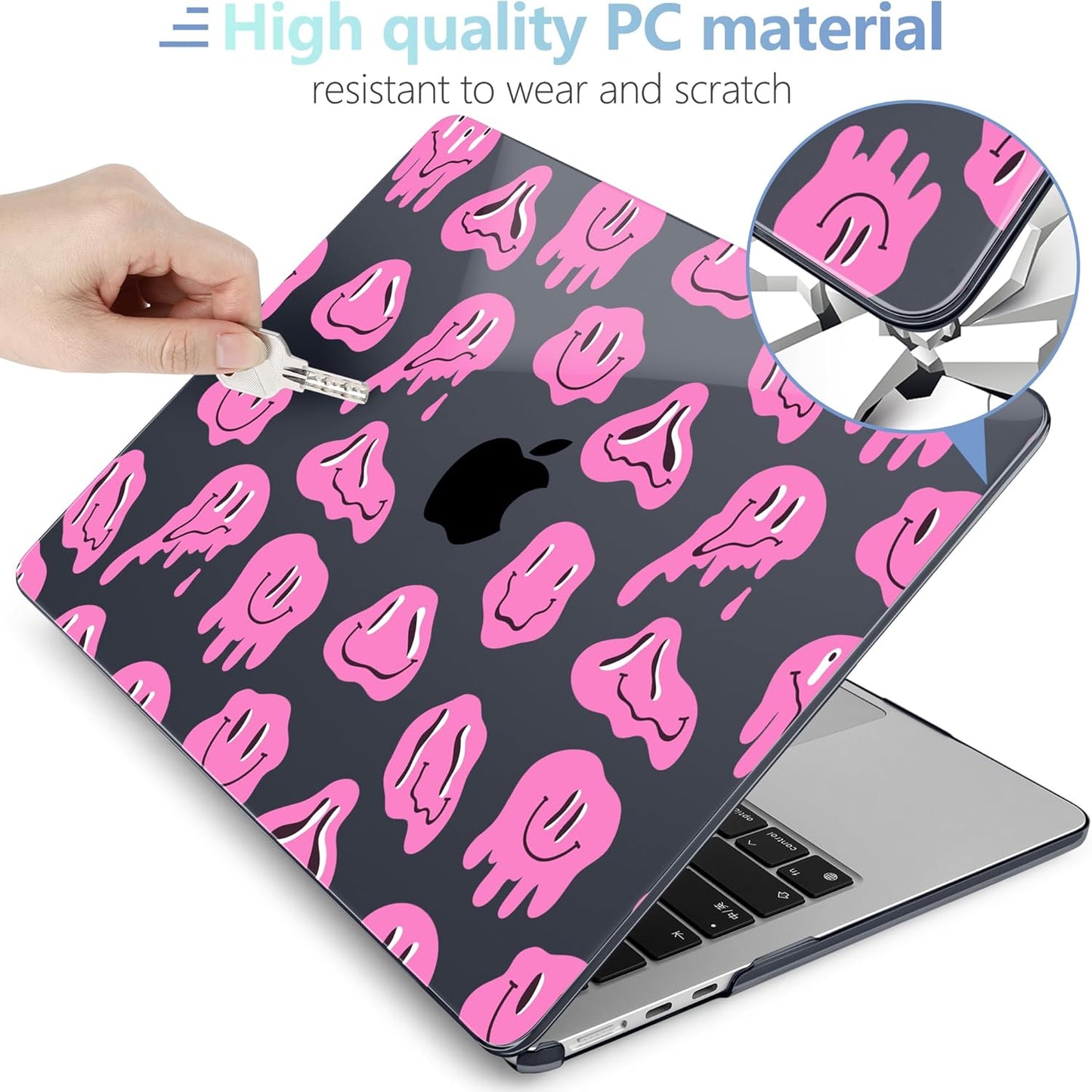 MEEgoodo Case for MacBook Air M4/M3/M2 13.6 inch 2025 2024 2022, Fit Model A3240 A3113 A2681, Compatible with MacBook Air 13 inch, Laptop Hard Shell Case with Keyboard Cover, Pink Groovy Emoji