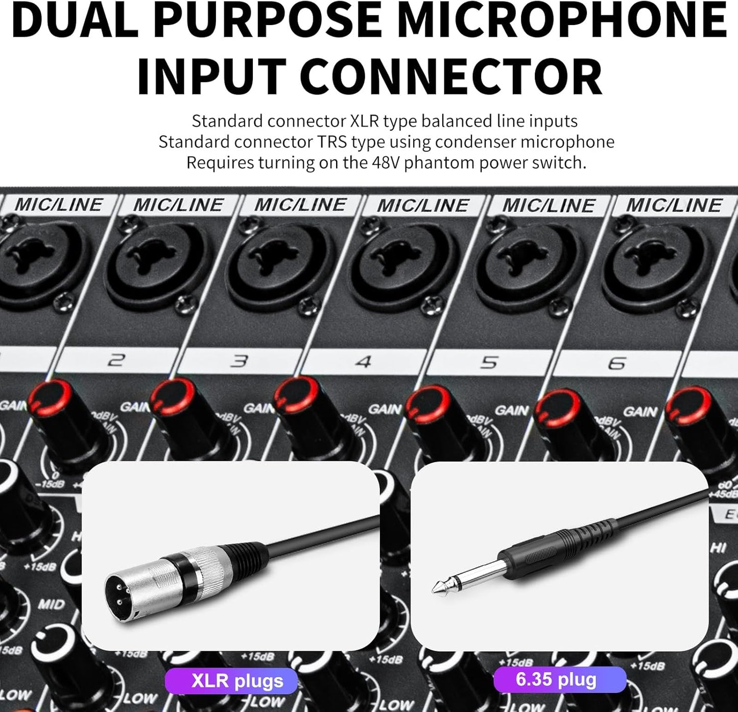 Depusheng MX12 12 Channel Sound Mixer Audio Mixing Console 48V 256DSP Professional USB PC Play Record Podcast Live Broadcast (US MX12)