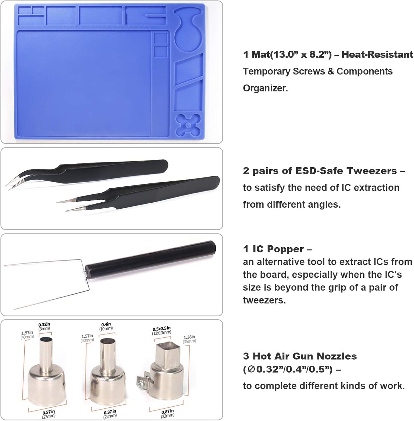 YIHUA 959D-Digital Hot Air Rework Station, High Power with 3 Memories, Airflow Efficiency, °F /°C Display, Accurate Temp.(212°F~932°F), Brushed Aluminum Panel & Safety Features