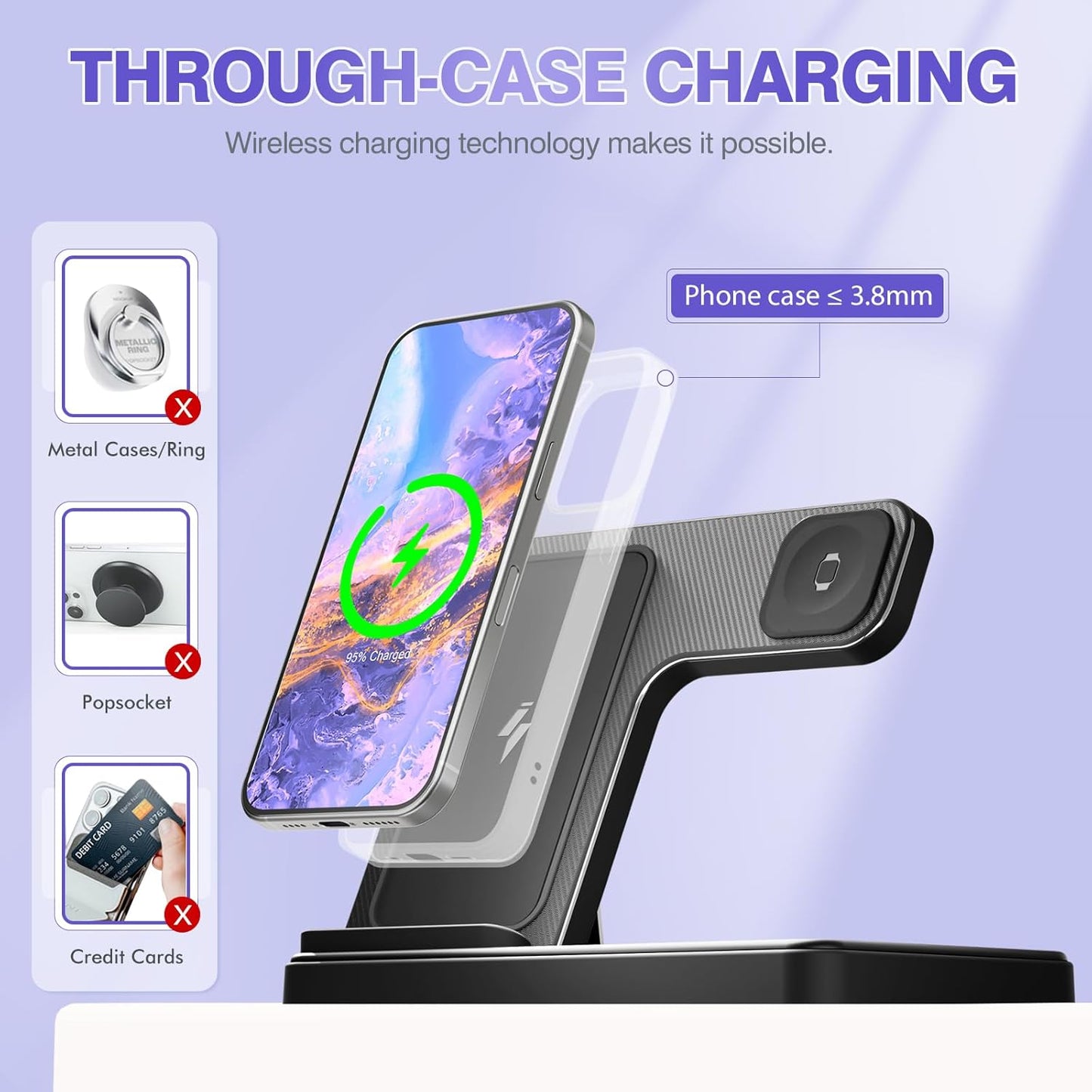 Charging Station Wireless Charger: 3-in-1 Charger Desk Stand Multiple Devices - for iPhone 16e 16 15 14 13 12 Pro Max - for Apple Watch and AirPods Ultra Series - Bedside Nightstand