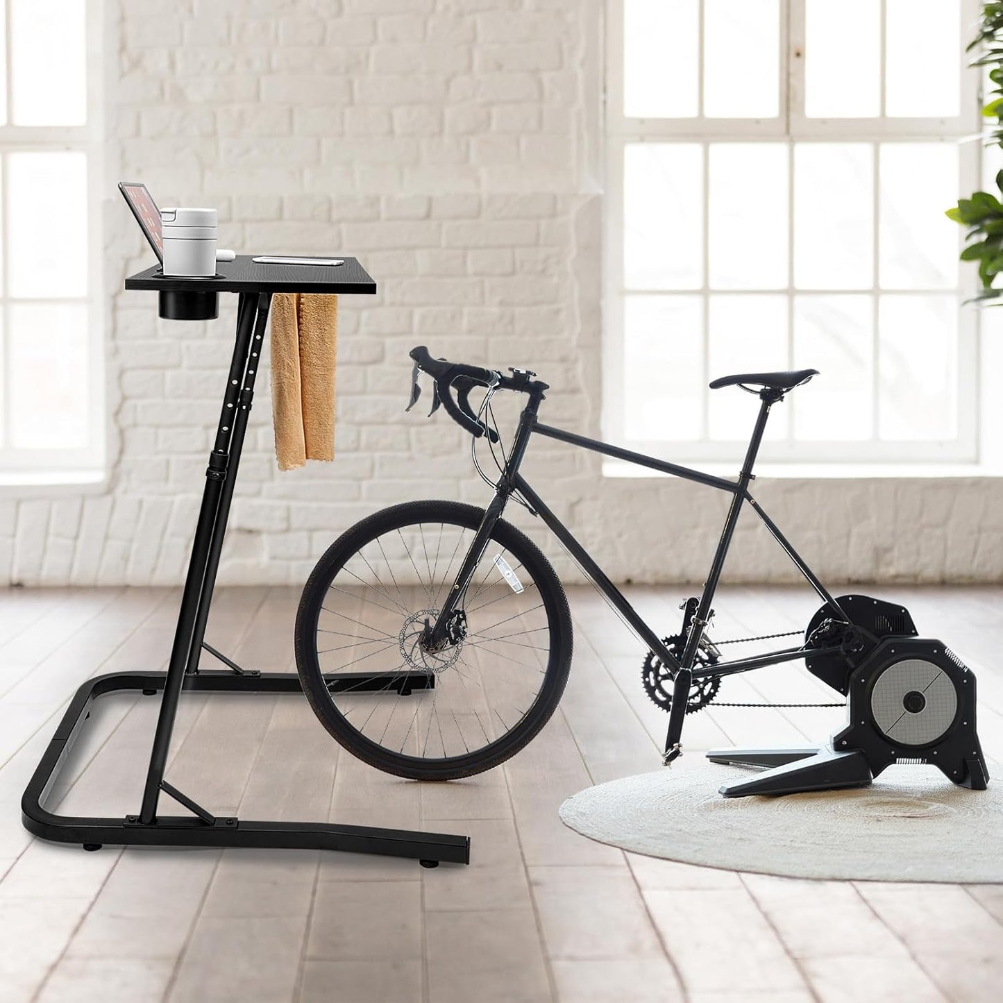 Ikkle Adjustable Bike Trainer Desk, Workstation Standing Desk for Treadmill Cycling, Cycle Trainer Stand Table for Indoor Workstation (Black)