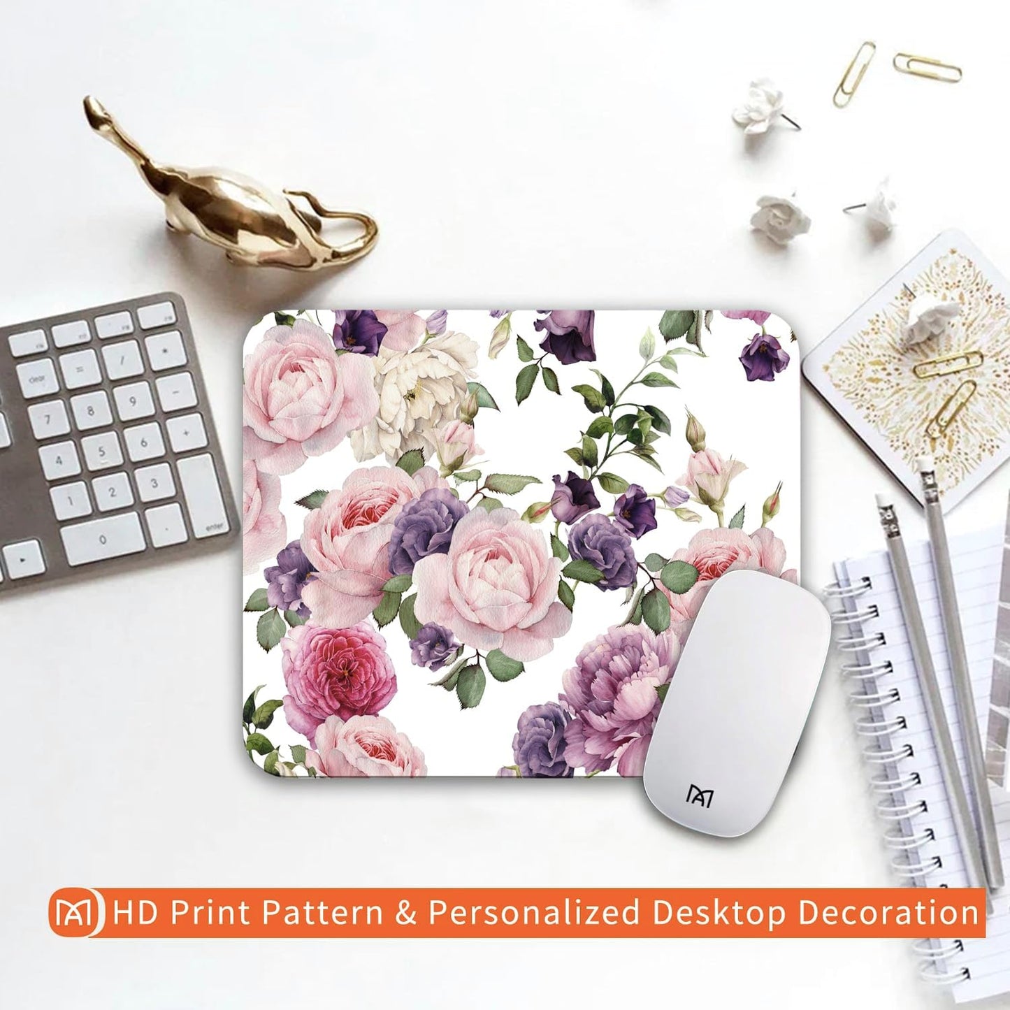 Square Mouse Pad Floral Roses,Personalized Premium-Textured Custom Mouse Mat Design,Washable Mousepad Cloth,Non-Slip Rubber Base Computer Mouse Pads for Wireless Mouse