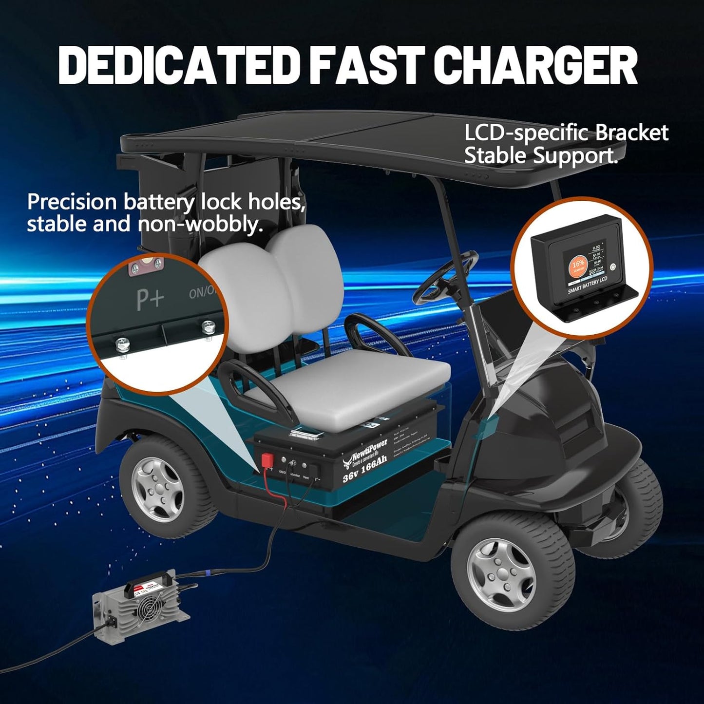 36V 166Ah Golf Cart Lithium LiFePO4 Battery with Charger and 200A BMS Grade A Cells Deep Cycle Rechargeable Battery,10000+ Cycles,Perfect for Golf Cart,Off Grid Applications (36V 166Ah-GC)
