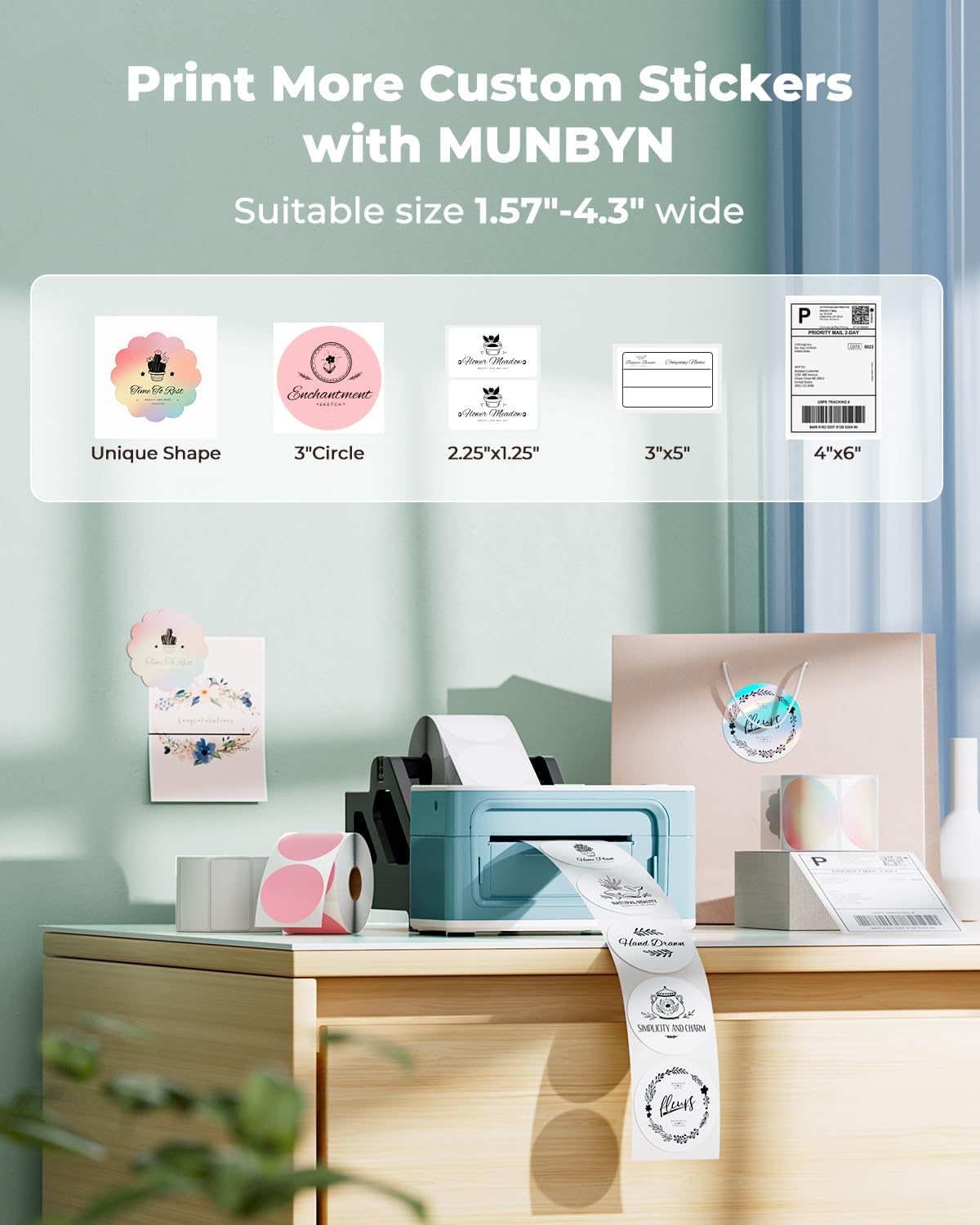 MUNBYN Bluetooth Thermal Label Printer 941B, Wireless 300DPI 4x6 Shipping Label Printer for Small Business, Compatible with Windows, Mac, iPhone, Android, PC, Ebay, Amazon, Shopify, Etsy, USPS (Green)