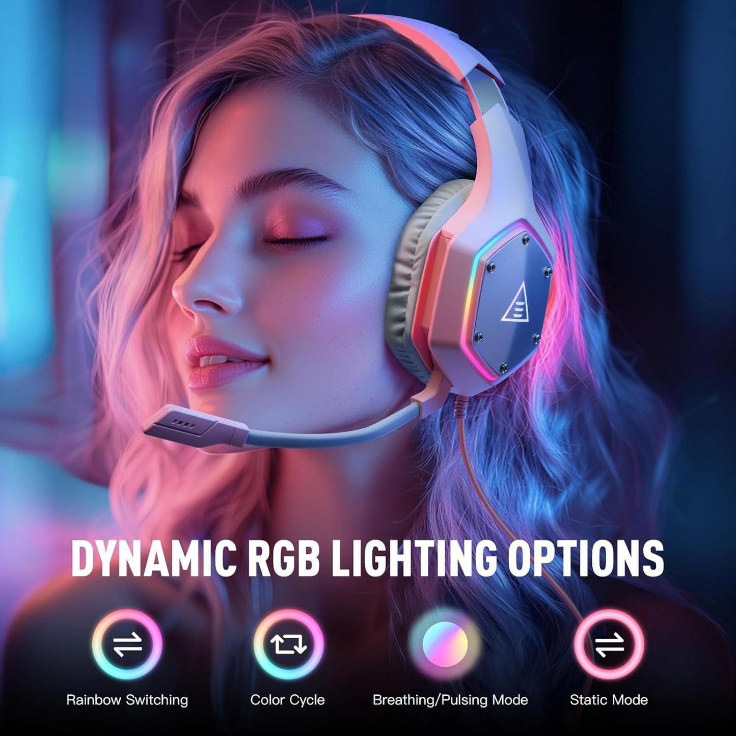 EKSA E1000 V2 Gaming Headset, PC Headset with USB C Plug, Wired Headphones with Noise Canceling Microphone, 7.1 Surround Sound, RGB Light, include USB Adapter for Computer,Mac, PS4/PS5 Console, Laptop