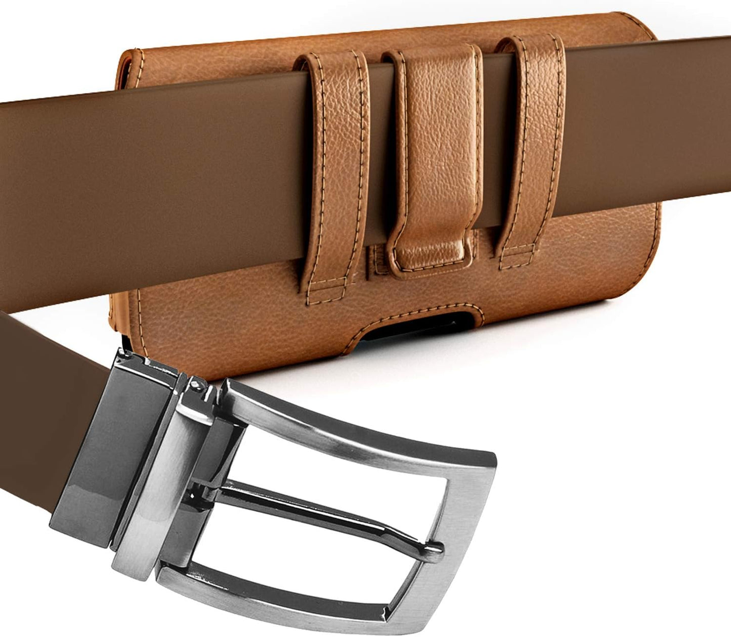 DeBin Case for Large iPhone Plus, Pro Max Cell Phones, Samsung Galaxy S24+ Plus 5G to S10+ Plus Smartphones – Cellphone Belt Holder Clip Holster Carry Pouch Man Women (Fits Phone with Case on) Brown