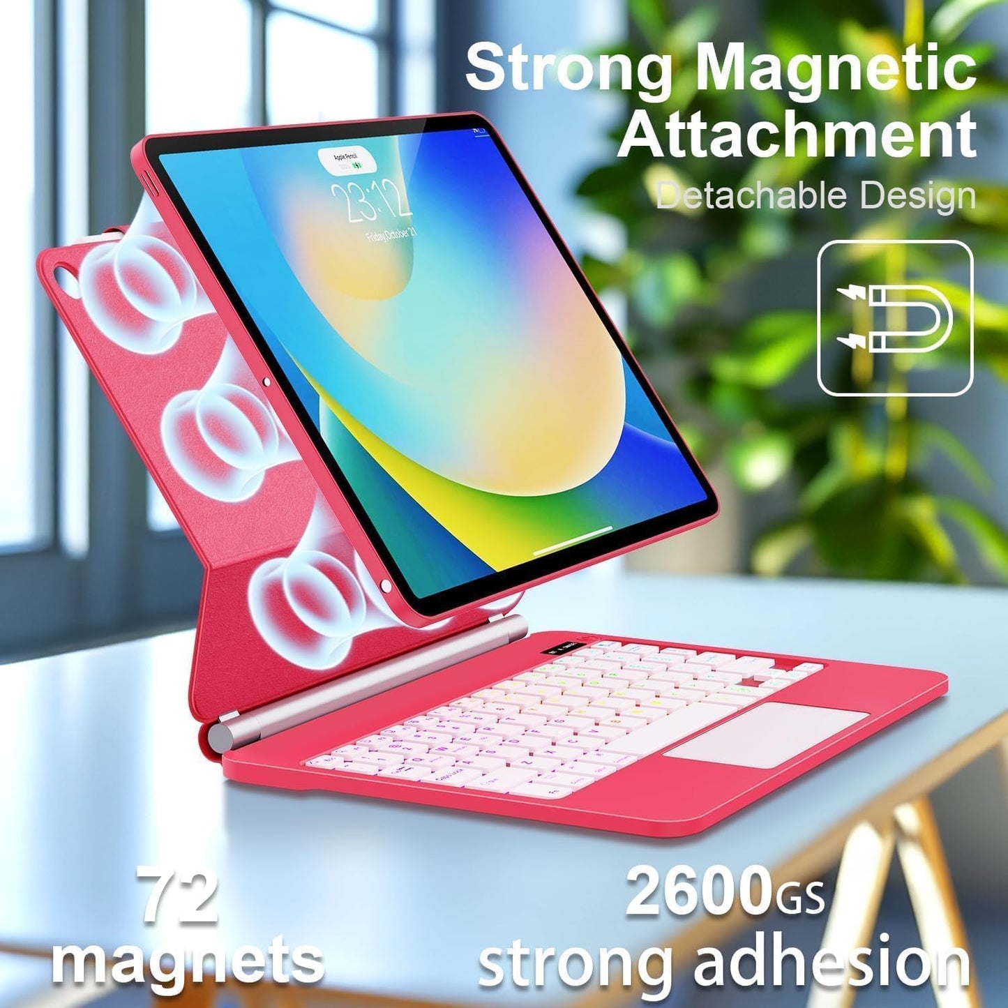 for iPad 9th Generation Case with Keyboard,Magic Style Keyboard Case for iPad 9th/8th/7th Gen 10.2 inch - Floating Cantilever Magnetic Stand Multi-Touch Trackpad (Rose Red)