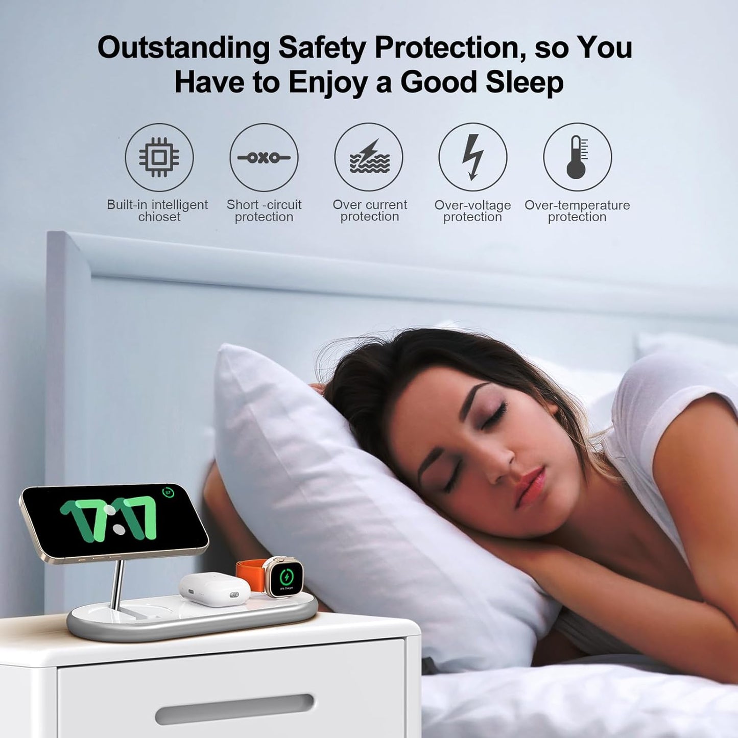 2025 Upgraded 3 in 1 Charging Station for Apple Devices, Fast Magnetic Mag-Safe Wireless Charger Stand for iPhone 15/14/13/12 Series & Apple Watch 1-9/Ultra & AirPods Pro (White)